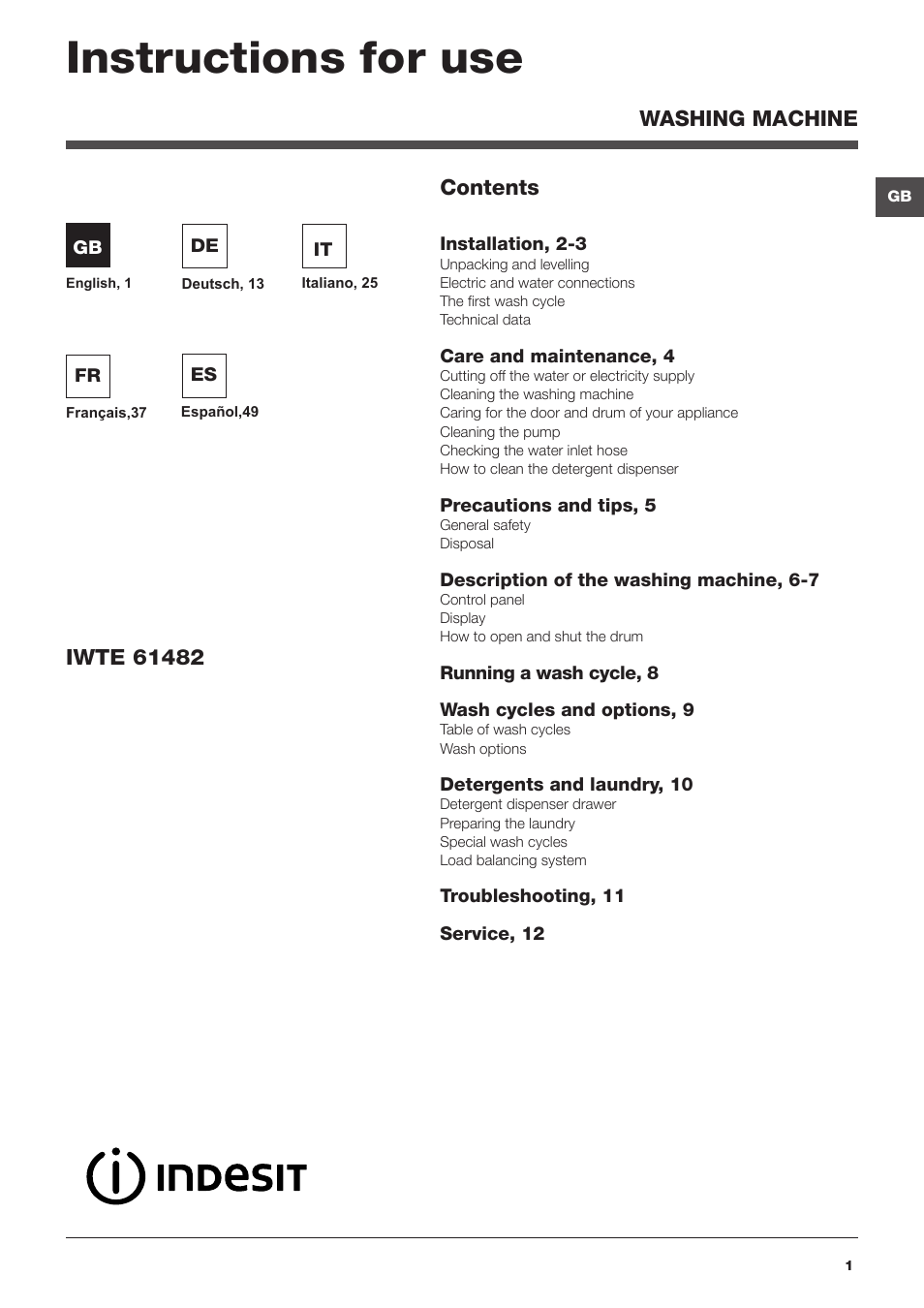 Indesit IWTE-61482-C-ECO-EU User Manual | 60 pages