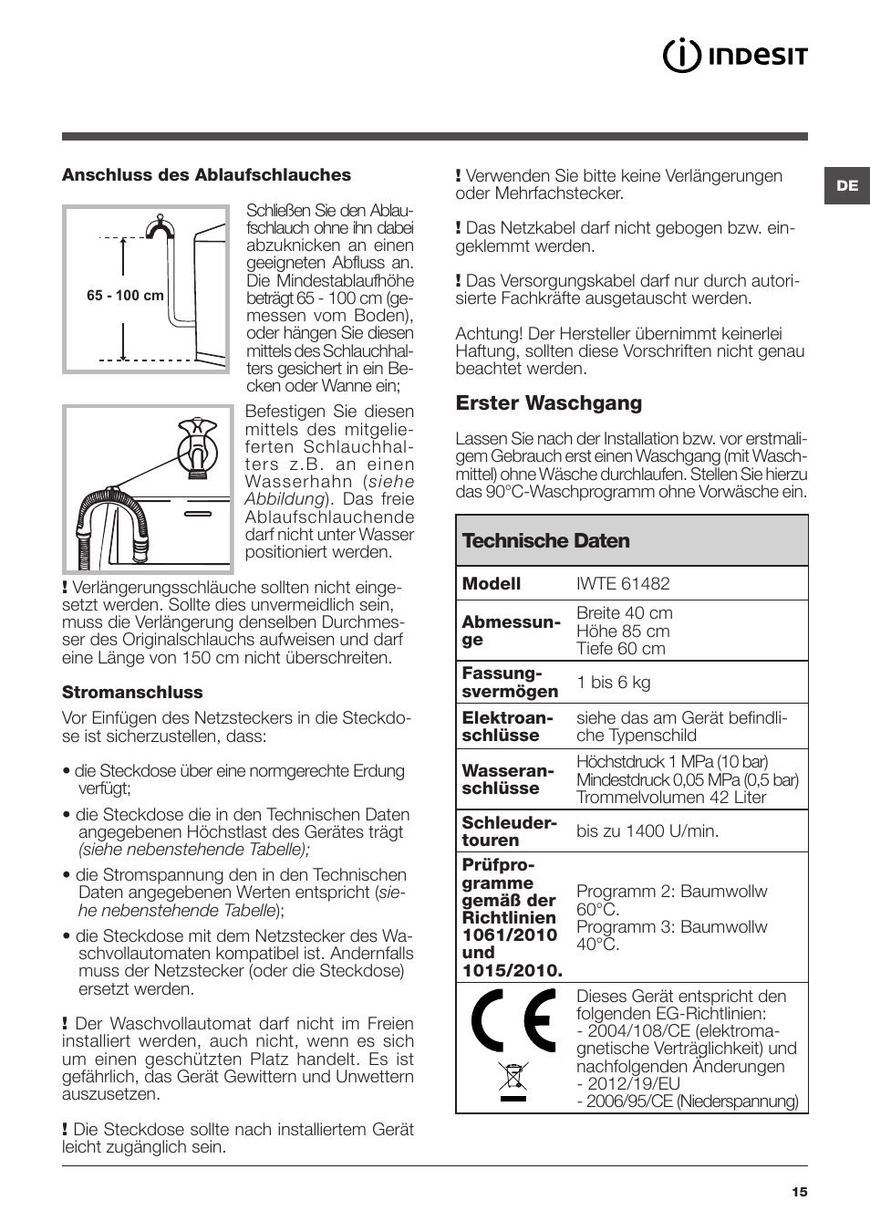 Indesit IWTE-61482-C-ECO-EU User Manual | Page 15 / 60