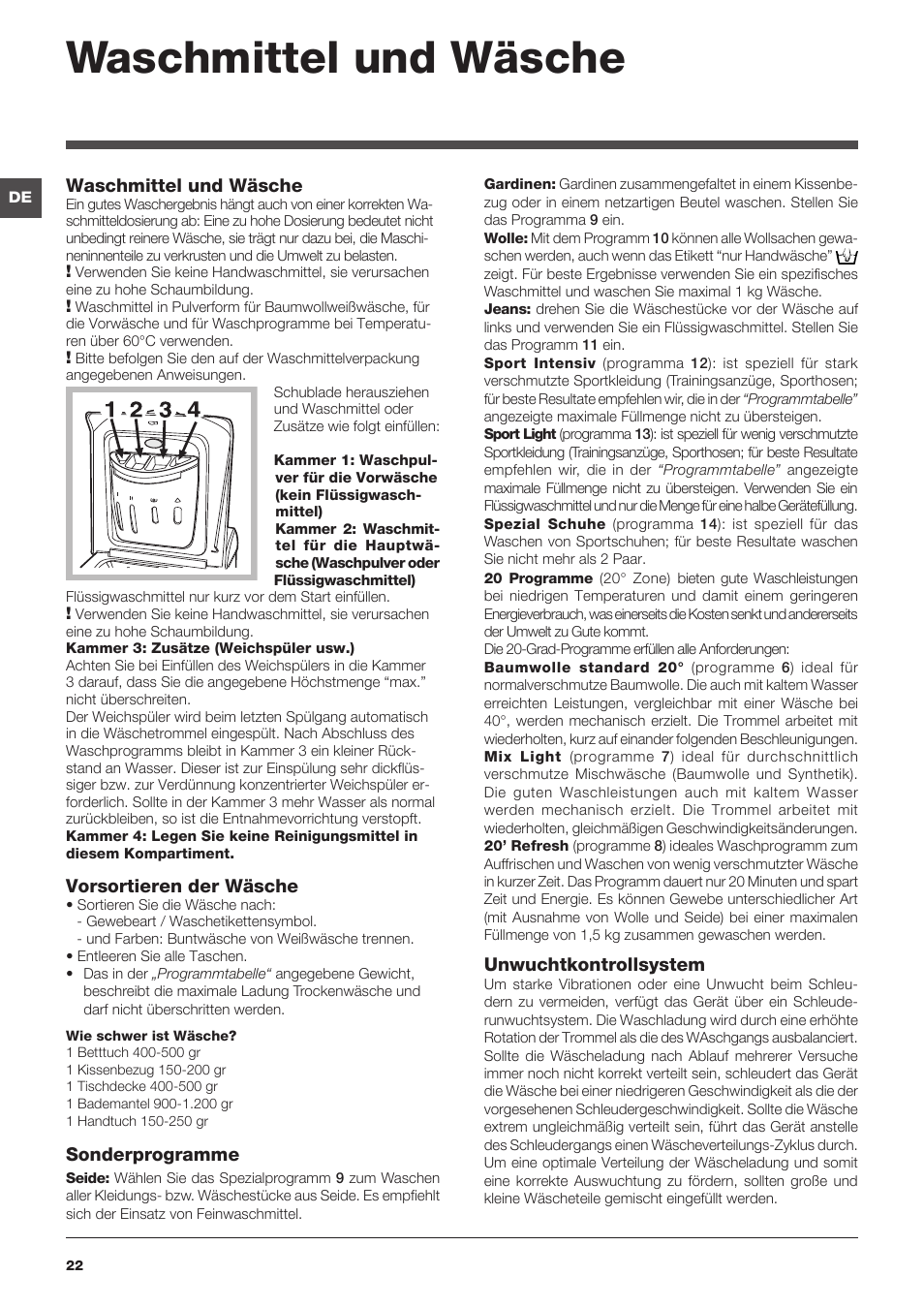 Waschmittel und wäsche | Indesit IWTE-61482-C-ECO-EU User Manual | Page 22 / 60