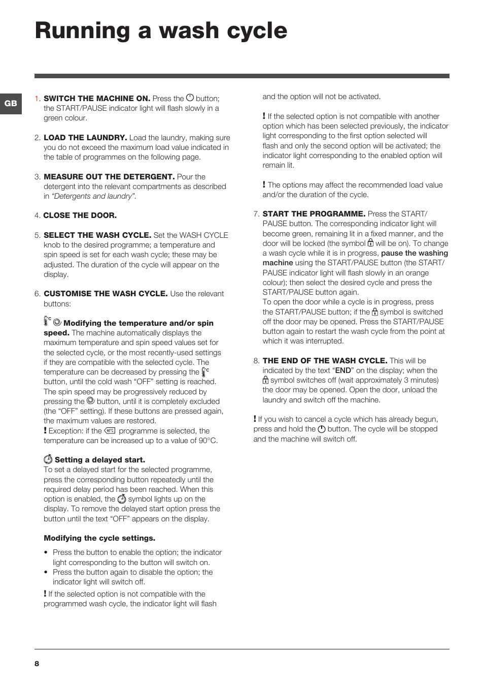 Running a wash cycle | Indesit IWTE-61482-C-ECO-EU User Manual | Page 8 / 60