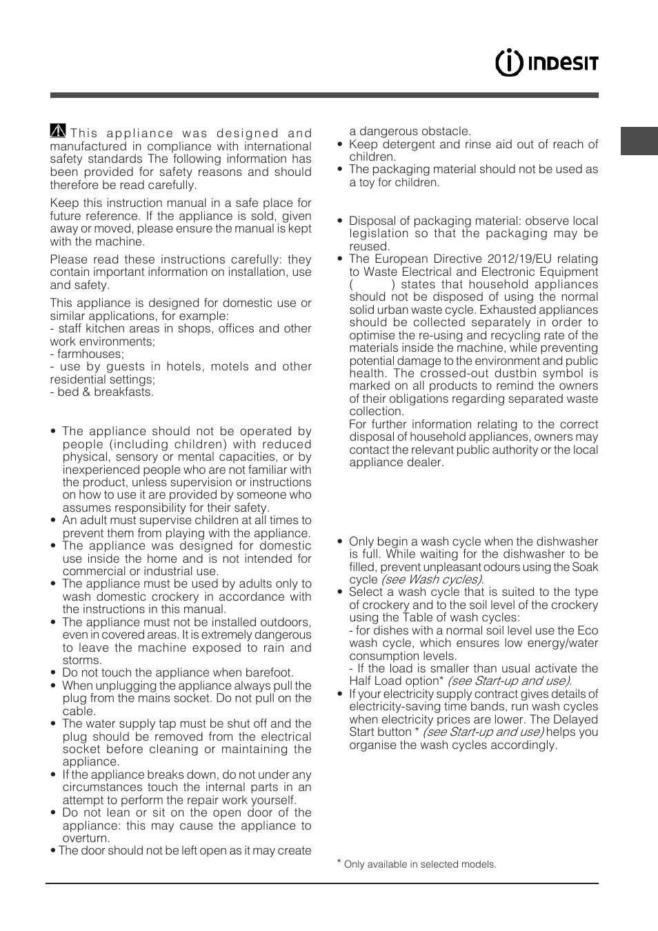 Precautions, advice and assistance | Indesit DPG-16B1-A-NX-EU User Manual | Page 17 / 84