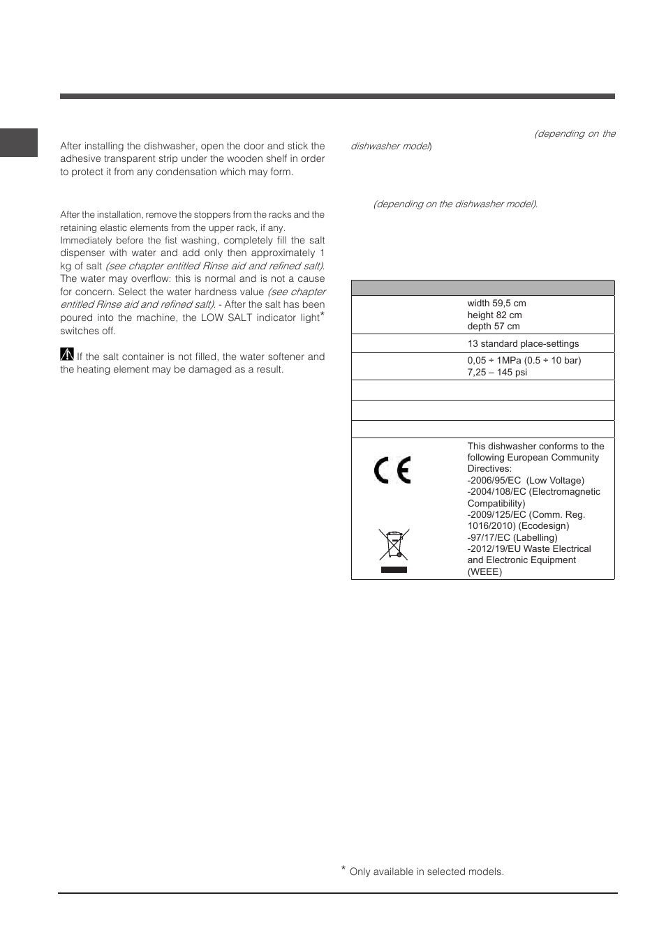 Advice regarding the first wash cycle | Indesit DPG-16B1-A-NX-EU User Manual | Page 20 / 84