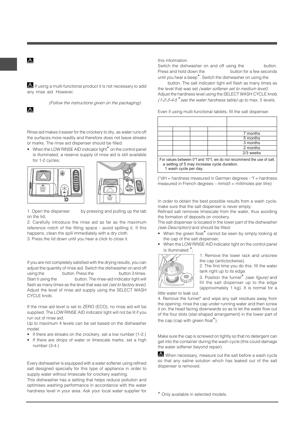 Rinse aid and refined salt, Measuring out the rinse aid, Measuring out the refined salt | Indesit DPG-16B1-A-NX-EU User Manual | Page 26 / 84