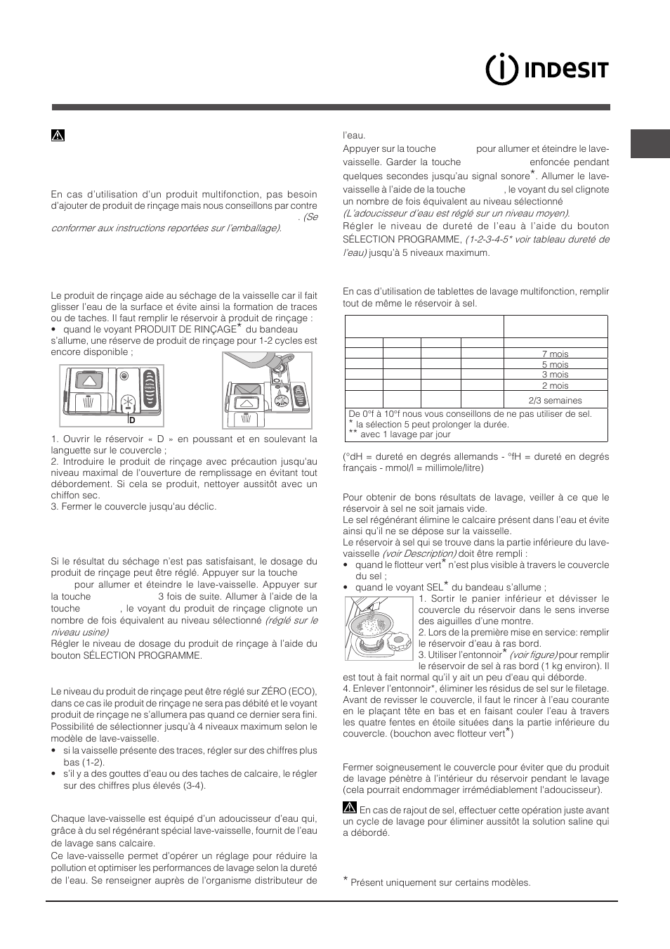 Produit de rinçage et sel régénérant, Charger le produit de rinçage, Charger le sel régénérant | Indesit DPG-16B1-A-NX-EU User Manual | Page 39 / 84