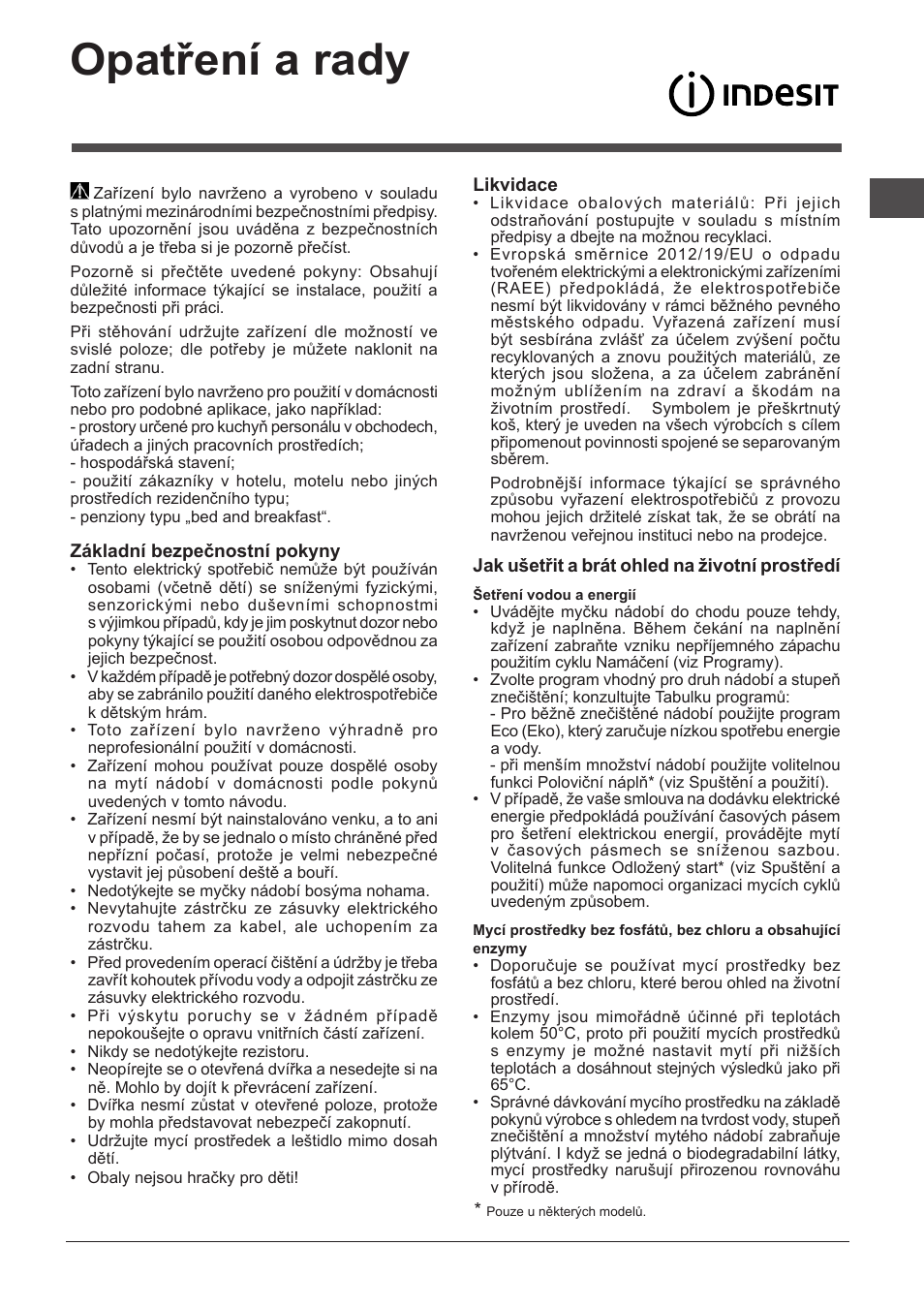 Opatření a rady | Indesit DPG-16B1-A-NX-EU User Manual | Page 73 / 84