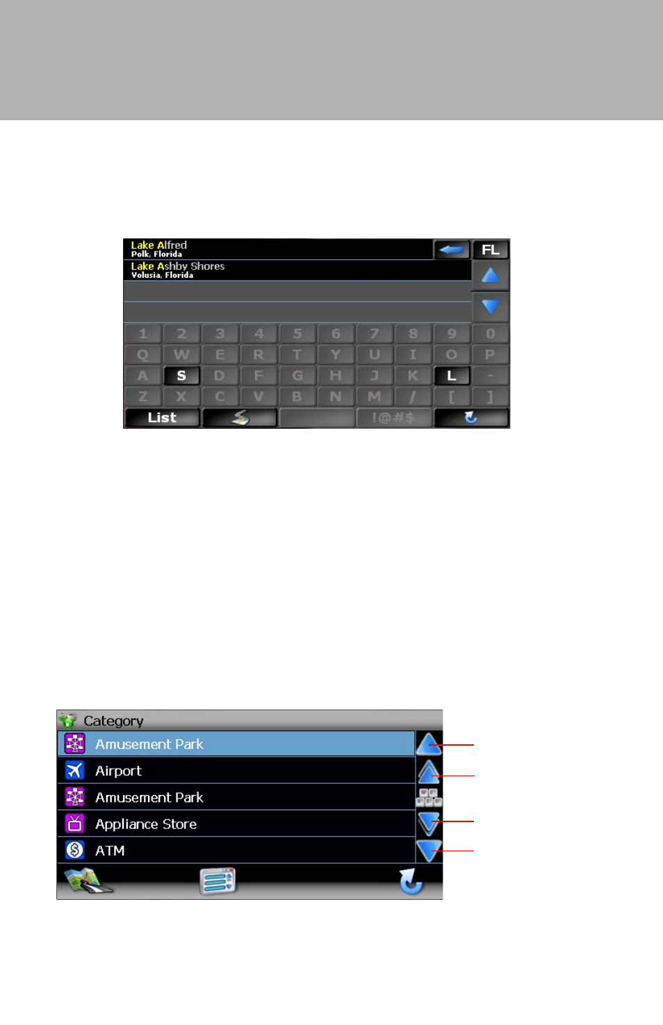Horizon navmate 5, Selecting from lists | Audiovox ADVUV630 User Manual | Page 8 / 61