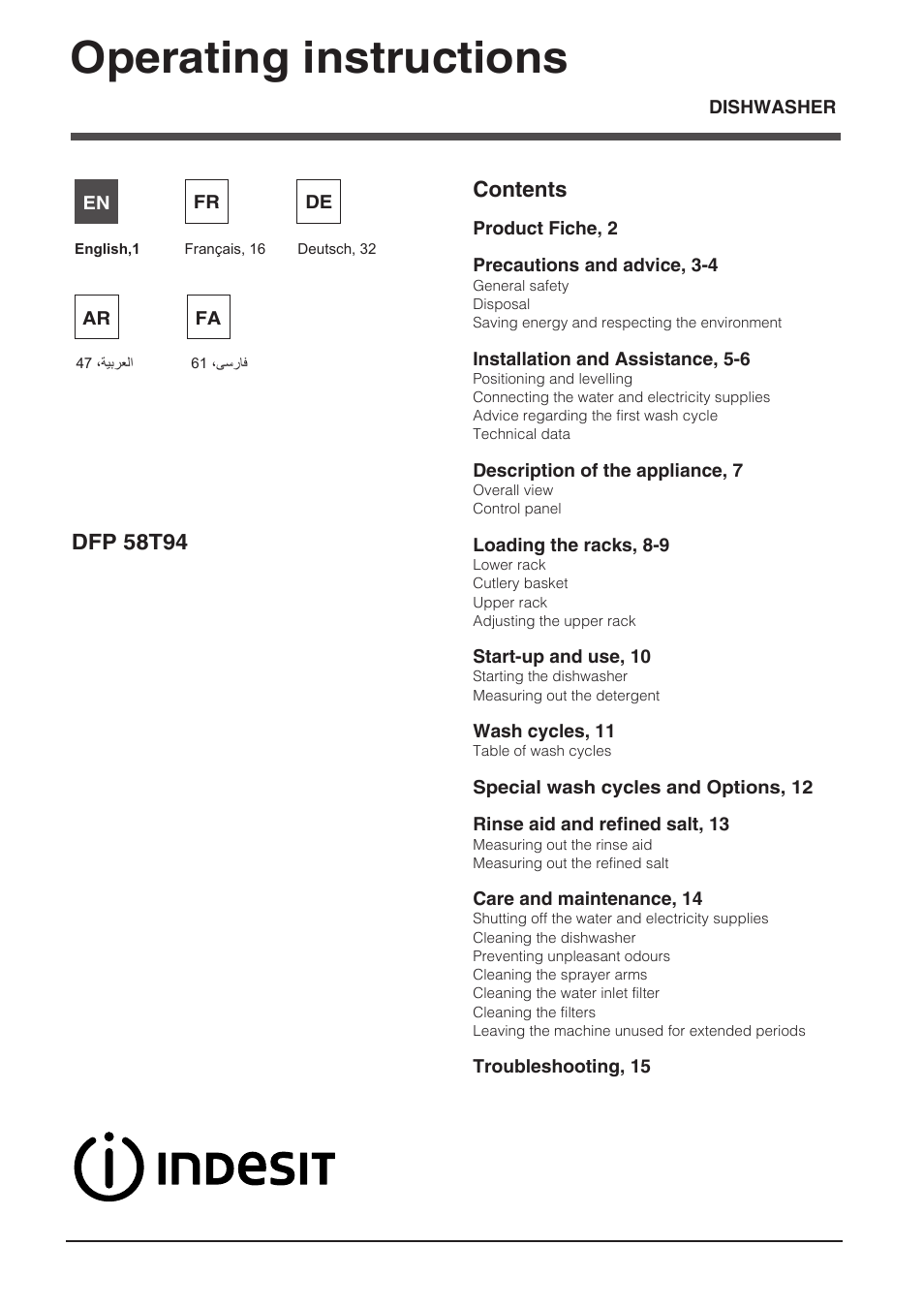 Indesit DFP-58T94-A-EU User Manual | 76 pages