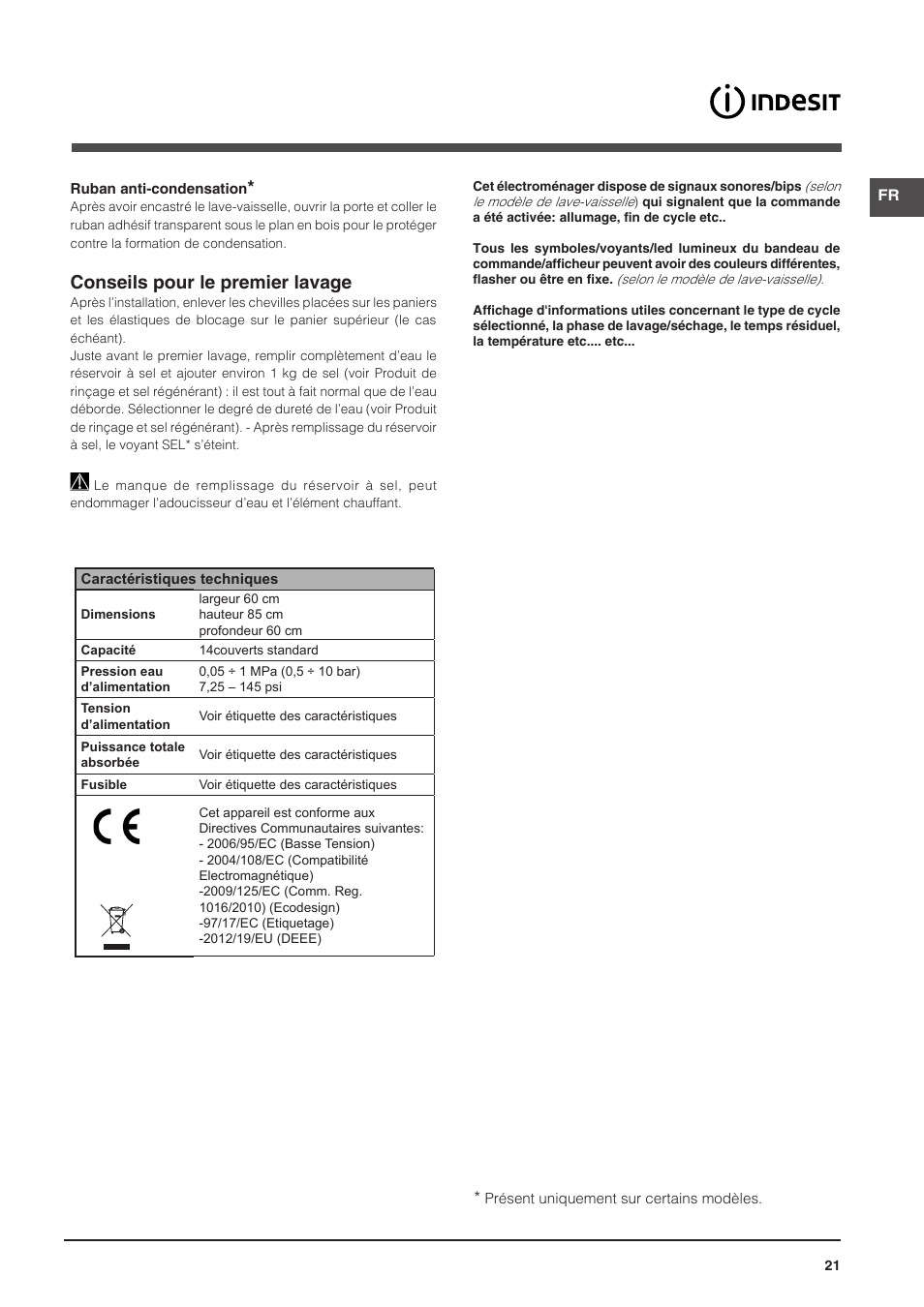 Conseils pour le premier lavage | Indesit DFP-58T94-A-EU User Manual | Page 21 / 76