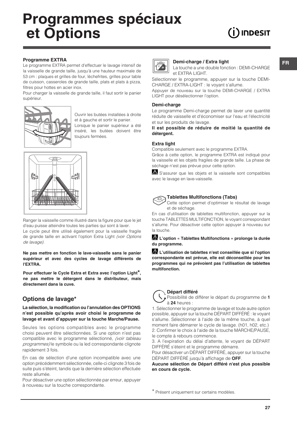 Programmes spéciaux et options | Indesit DFP-58T94-A-EU User Manual | Page 27 / 76