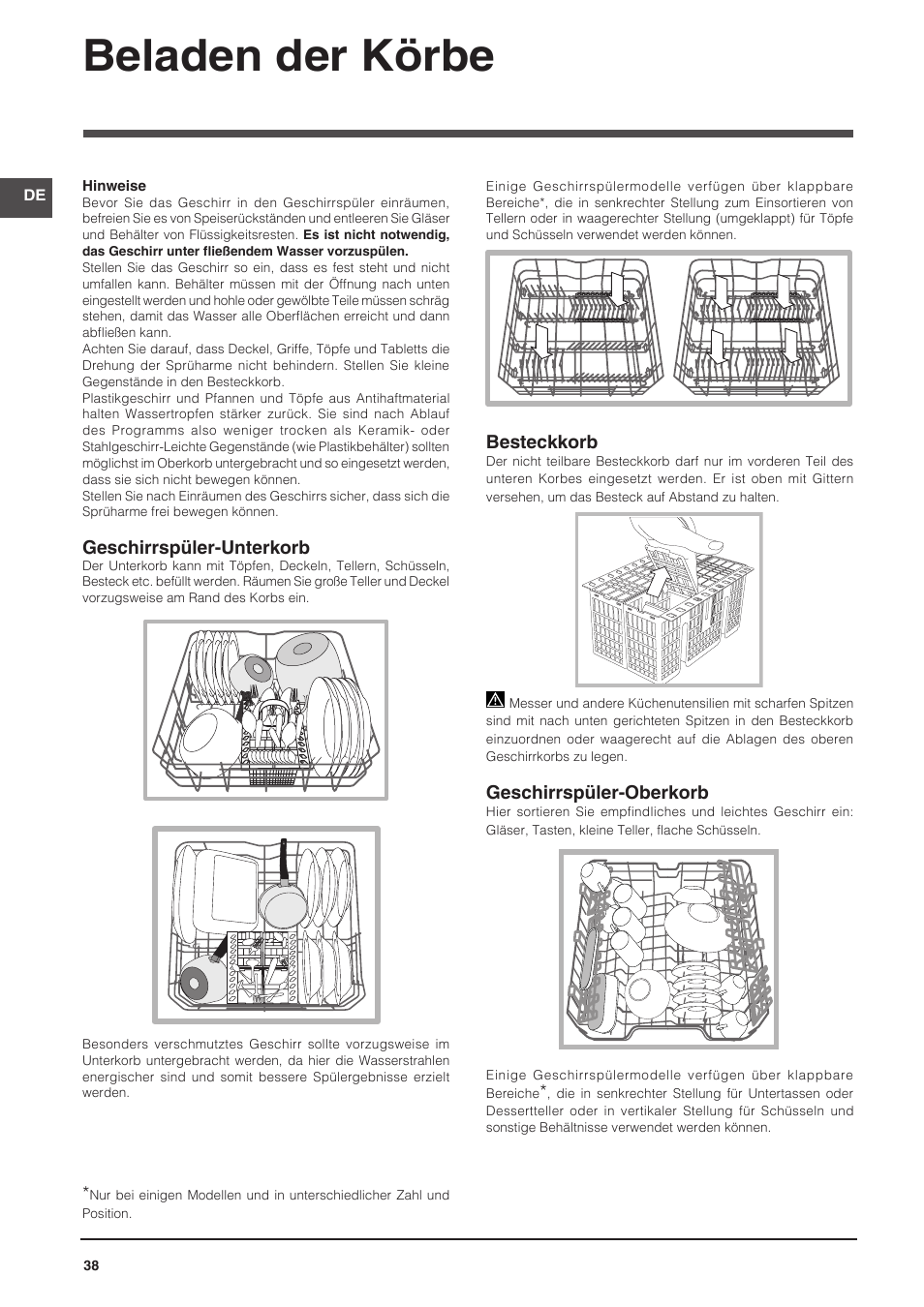 Beladen der körbe | Indesit DFP-58T94-A-EU User Manual | Page 38 / 76