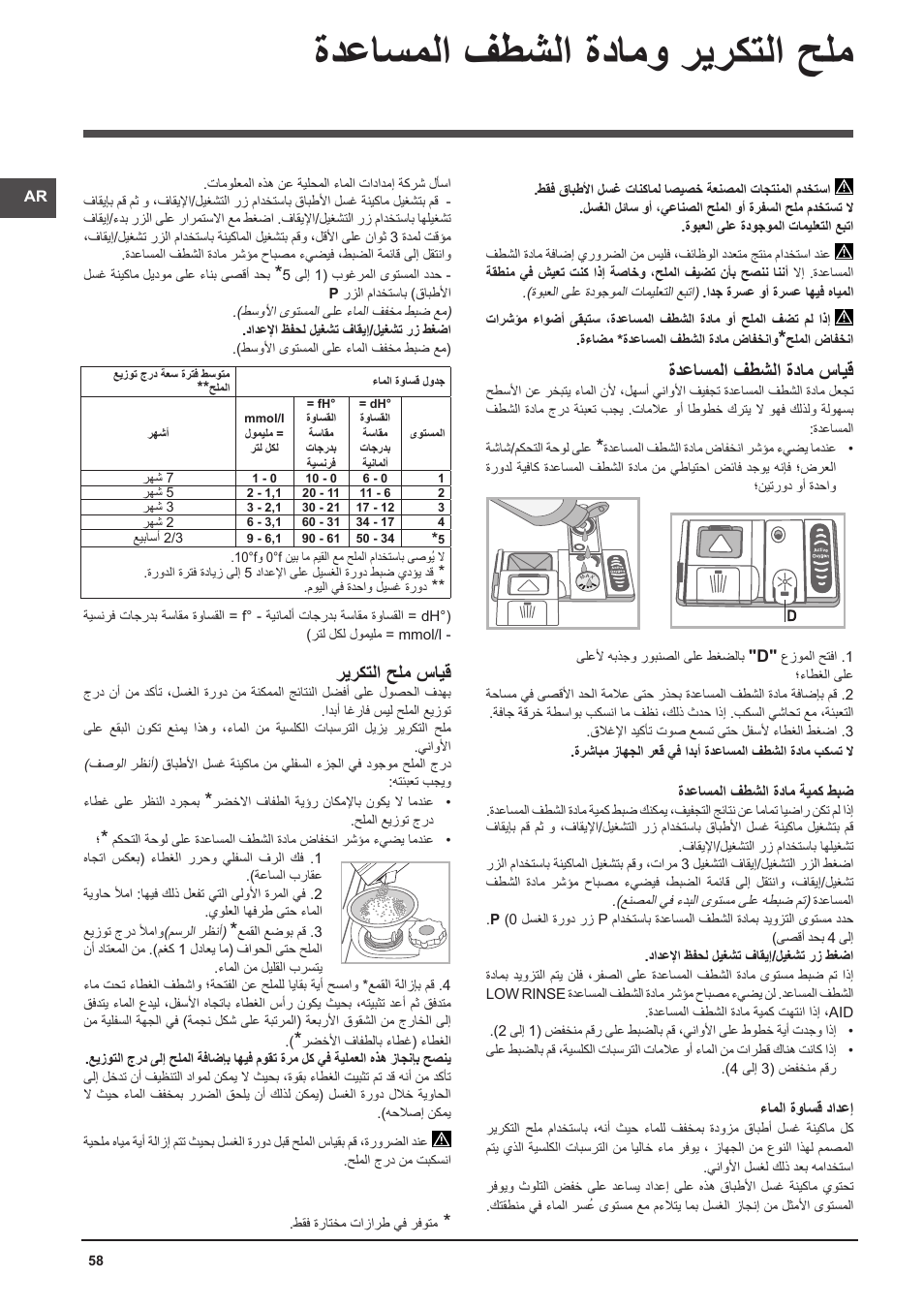 ةدعاسملا فطشلا ةدامو ريركتلا حلم, ةدعاسملا فطشلا ةدام سايق, ريركتلا حلم سايق | Indesit DFP-58T94-A-EU User Manual | Page 58 / 76