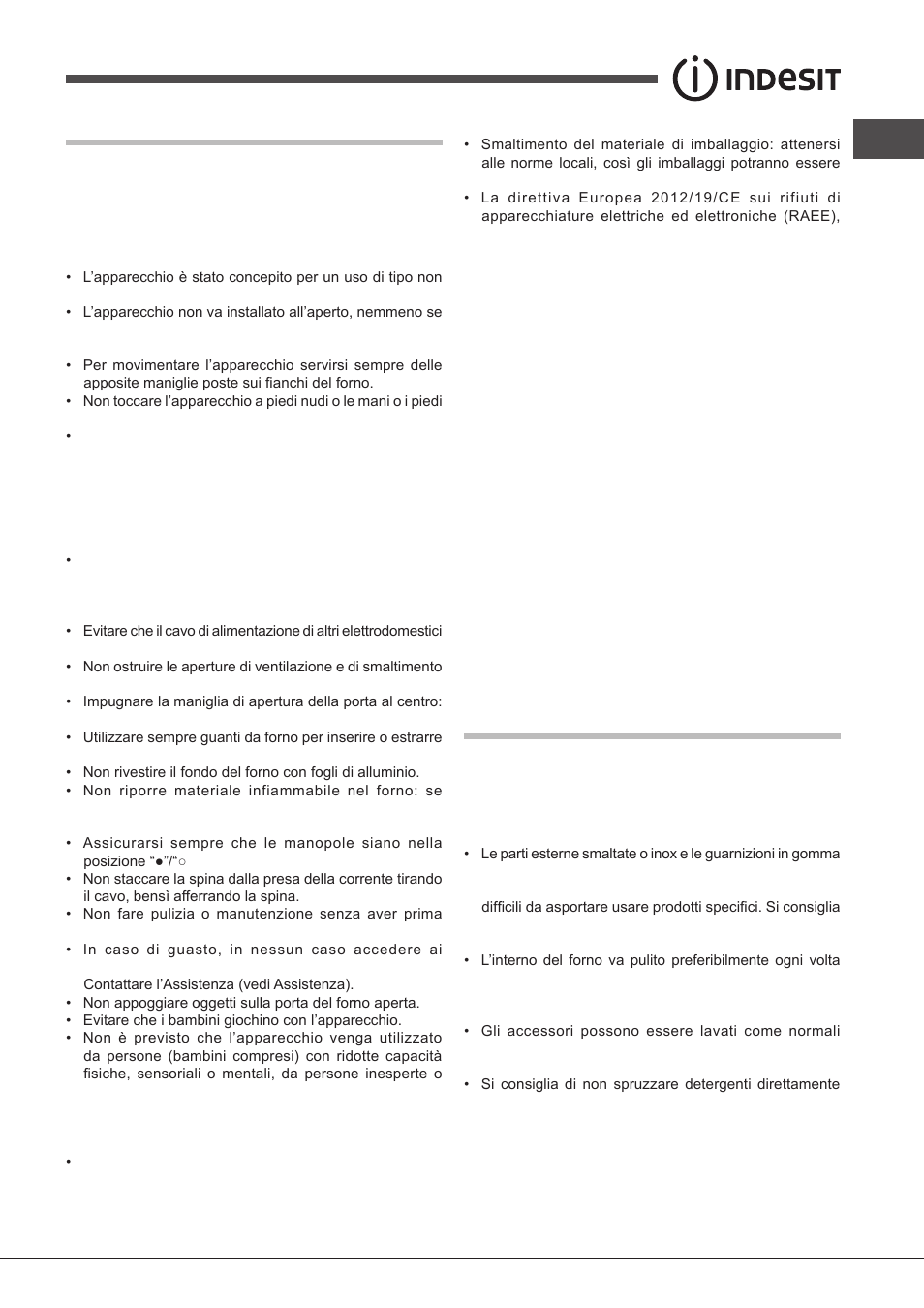 Precauzioni e consigli, Manutenzione e cura | Indesit FIMS531J-K.A-IX-(EE) User Manual | Page 19 / 84
