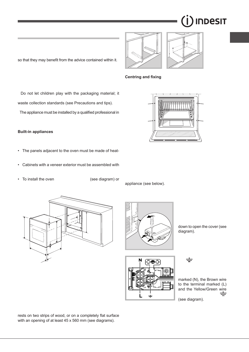 Installation, Positioning, Electrical connection | Indesit FIMS531J-K.A-IX-(EE) User Manual | Page 21 / 84