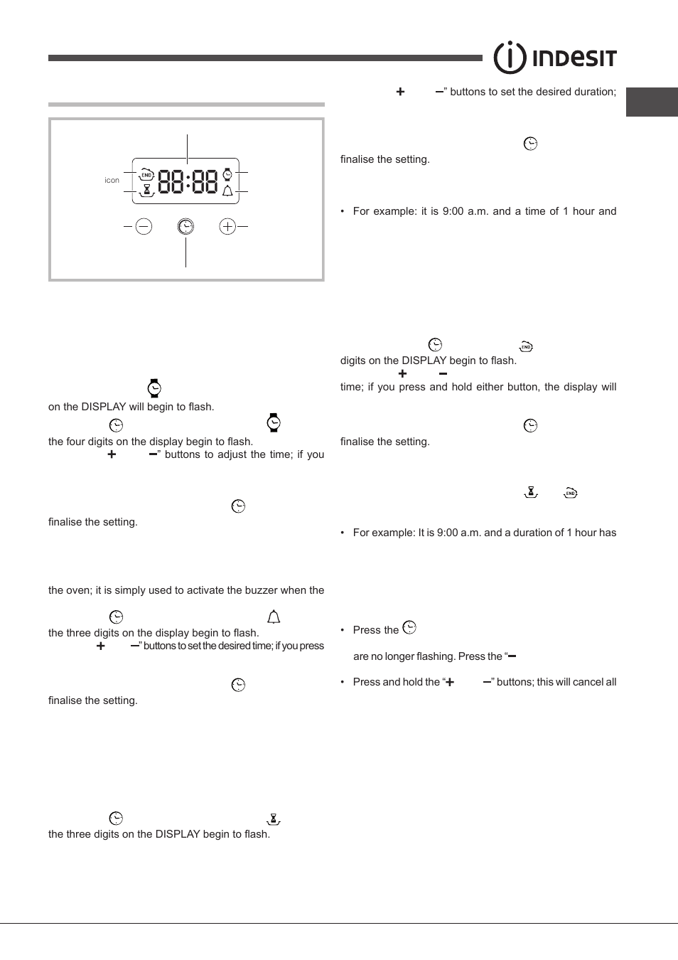 The electronic programmer, Setting the clock, Programming cooking | Indesit FIMS531J-K.A-IX-(EE) User Manual | Page 25 / 84