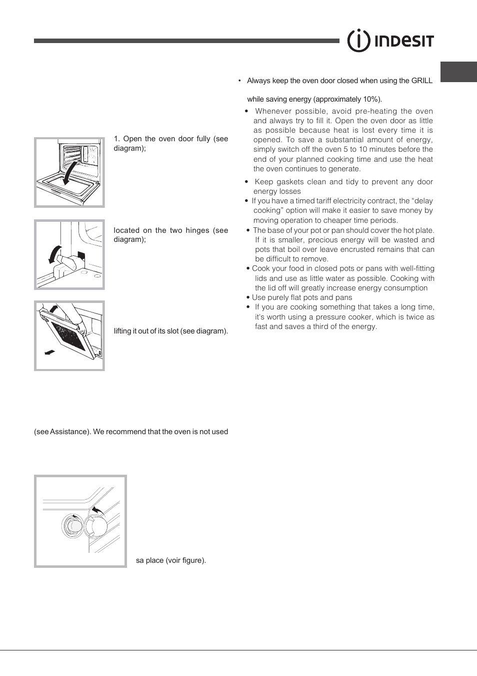 Cleaning the oven door, Remplacement de l’ampoule d’éclairage, Respecting and conserving the environment | Indesit FIMS531J-K.A-IX-(EE) User Manual | Page 27 / 84