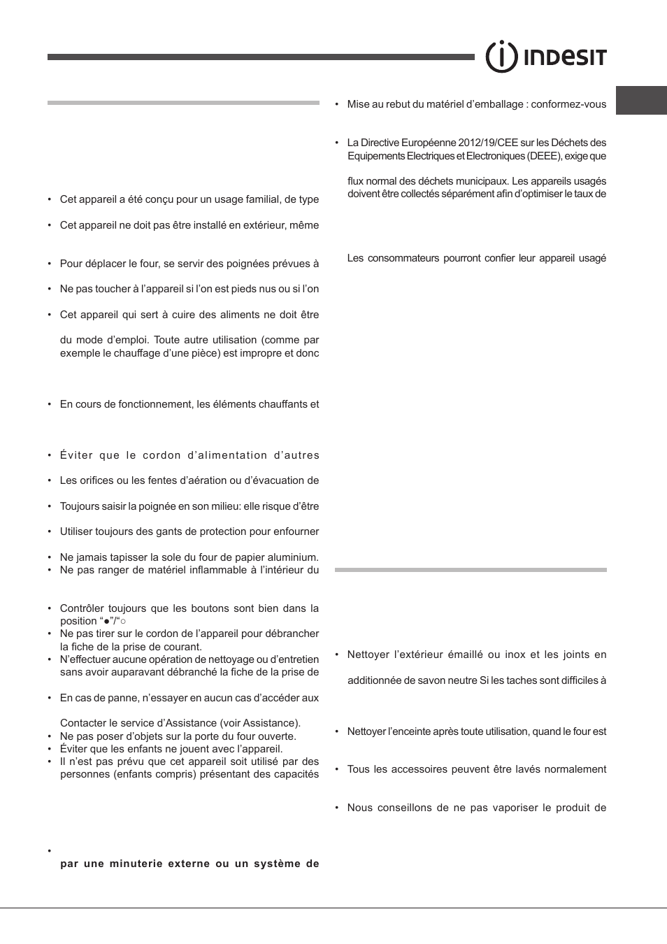 Précautions et conseils, Nettoyage et entretien | Indesit FIMS531J-K.A-IX-(EE) User Manual | Page 33 / 84