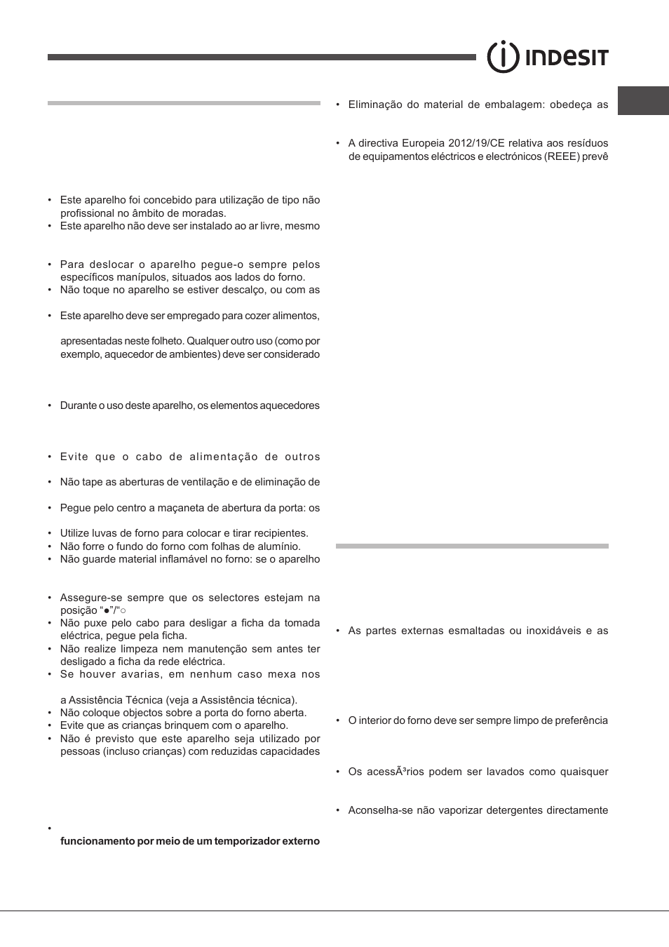 Precauções e conselhos, Manutenção e cuidados | Indesit FIMS531J-K.A-IX-(EE) User Manual | Page 47 / 84