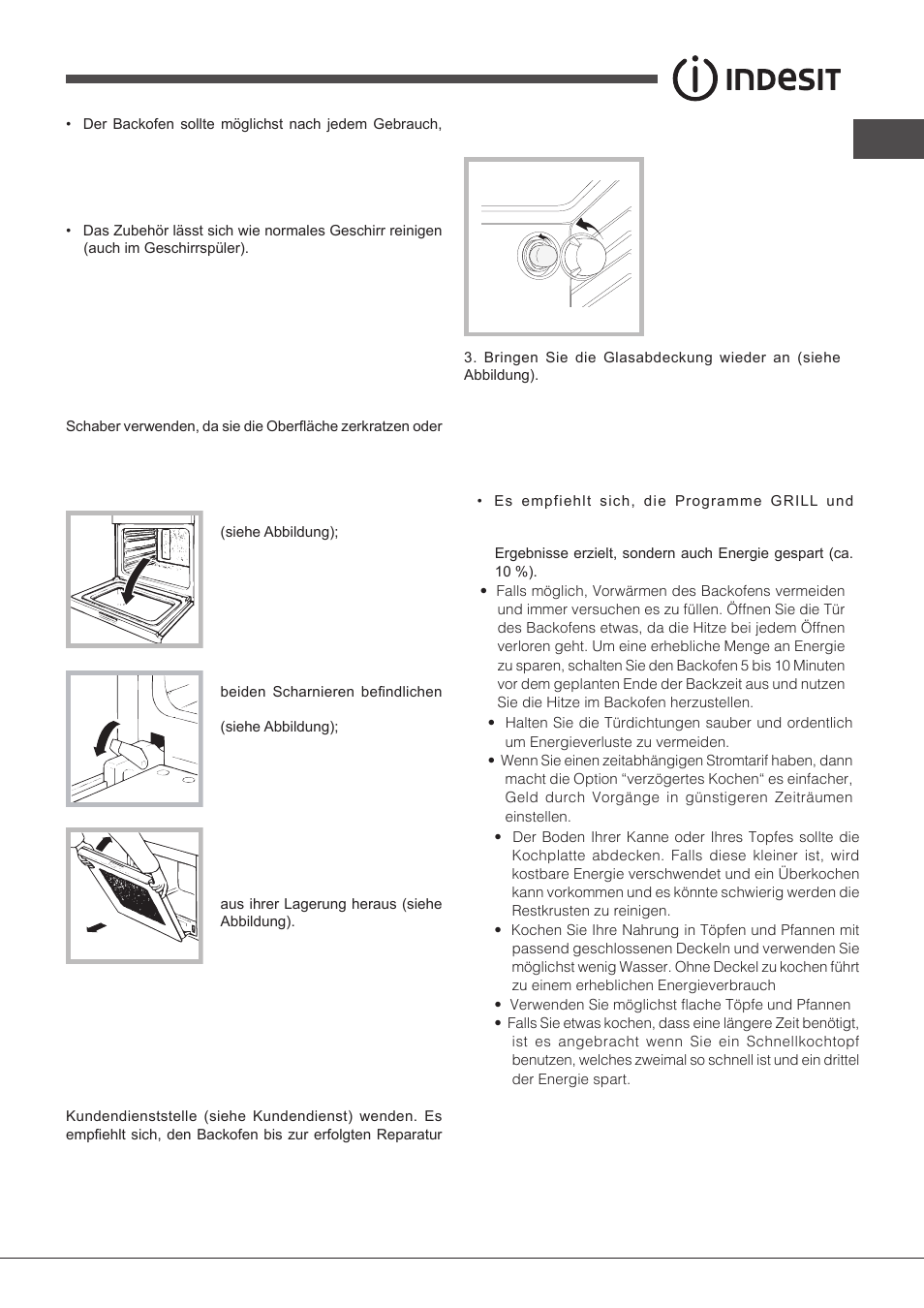 Backofentür reinigen, Lampenaustausch, Energie sparen und umwelt schonen | Indesit FIMS531J-K.A-IX-(EE) User Manual | Page 55 / 84