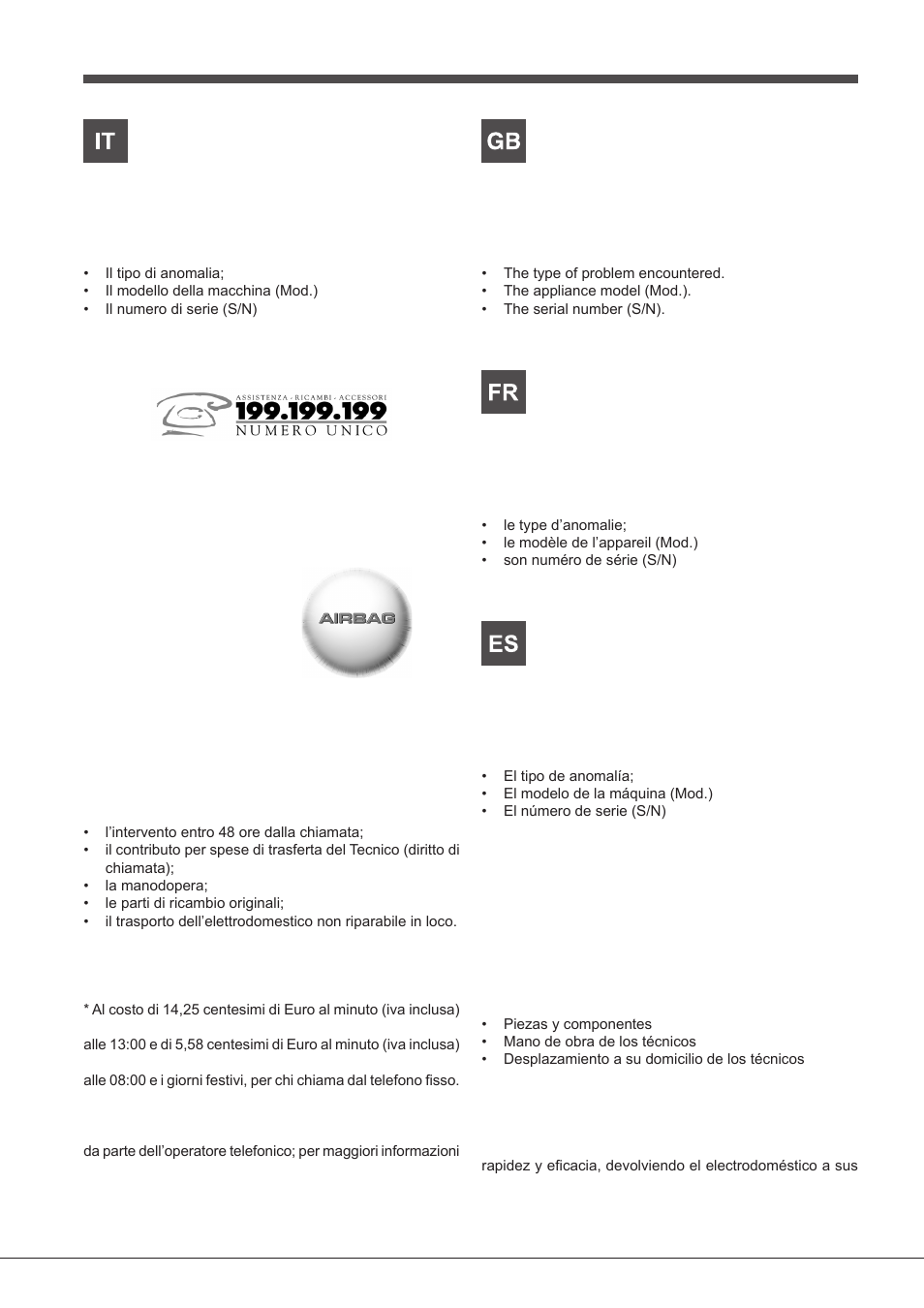 Assistenza, Assistance, Asistencia | Indesit FIMS531J-K.A-IX-(EE) User Manual | Page 8 / 84