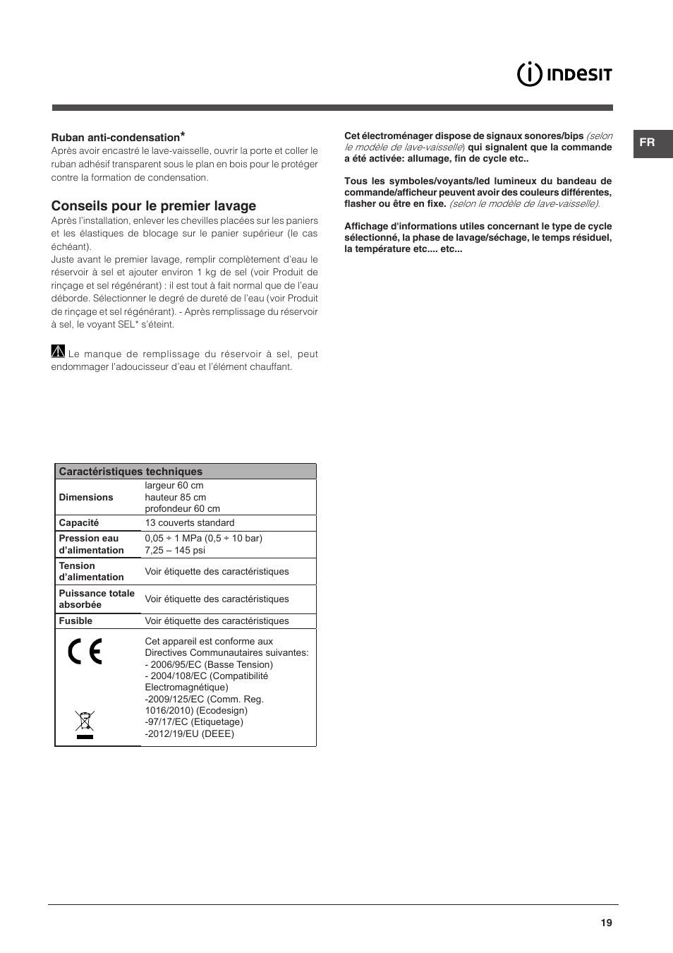 Conseils pour le premier lavage | Indesit DFG-15B1-A-EU User Manual | Page 19 / 80