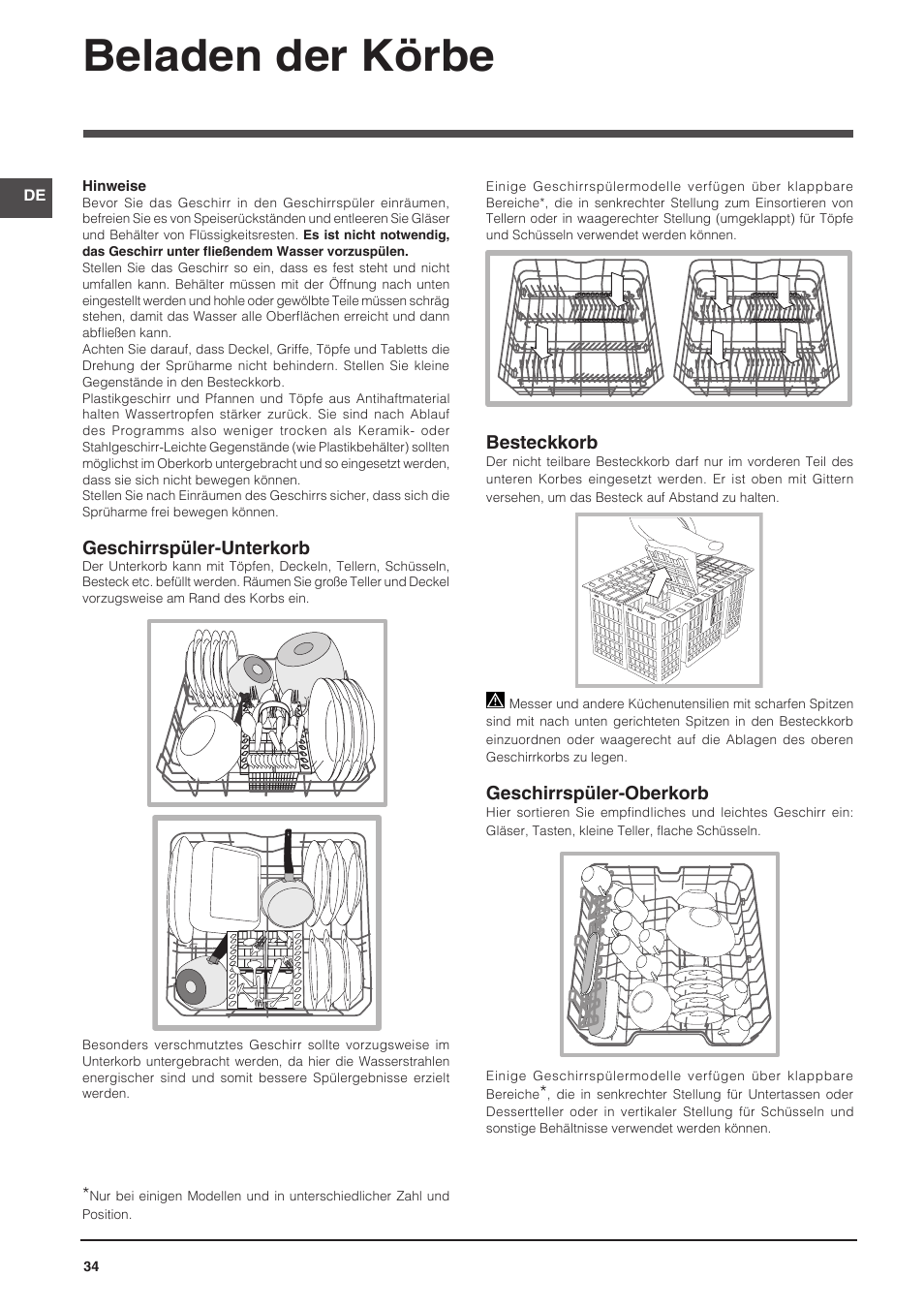 Beladen der körbe | Indesit DFG-15B1-A-EU User Manual | Page 34 / 80
