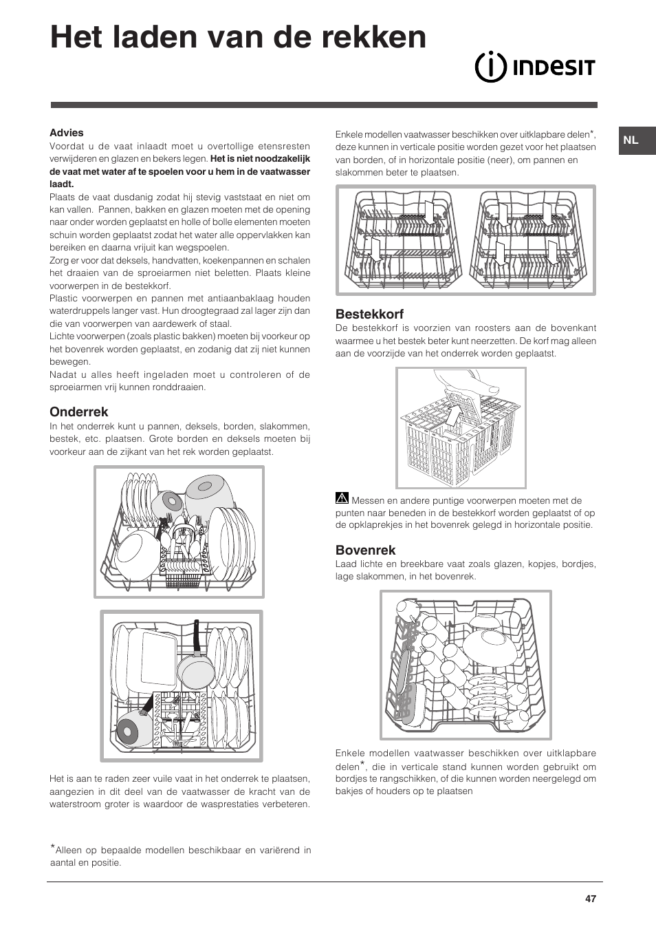 Het laden van de rekken | Indesit DFG-15B1-A-EU User Manual | Page 47 / 80