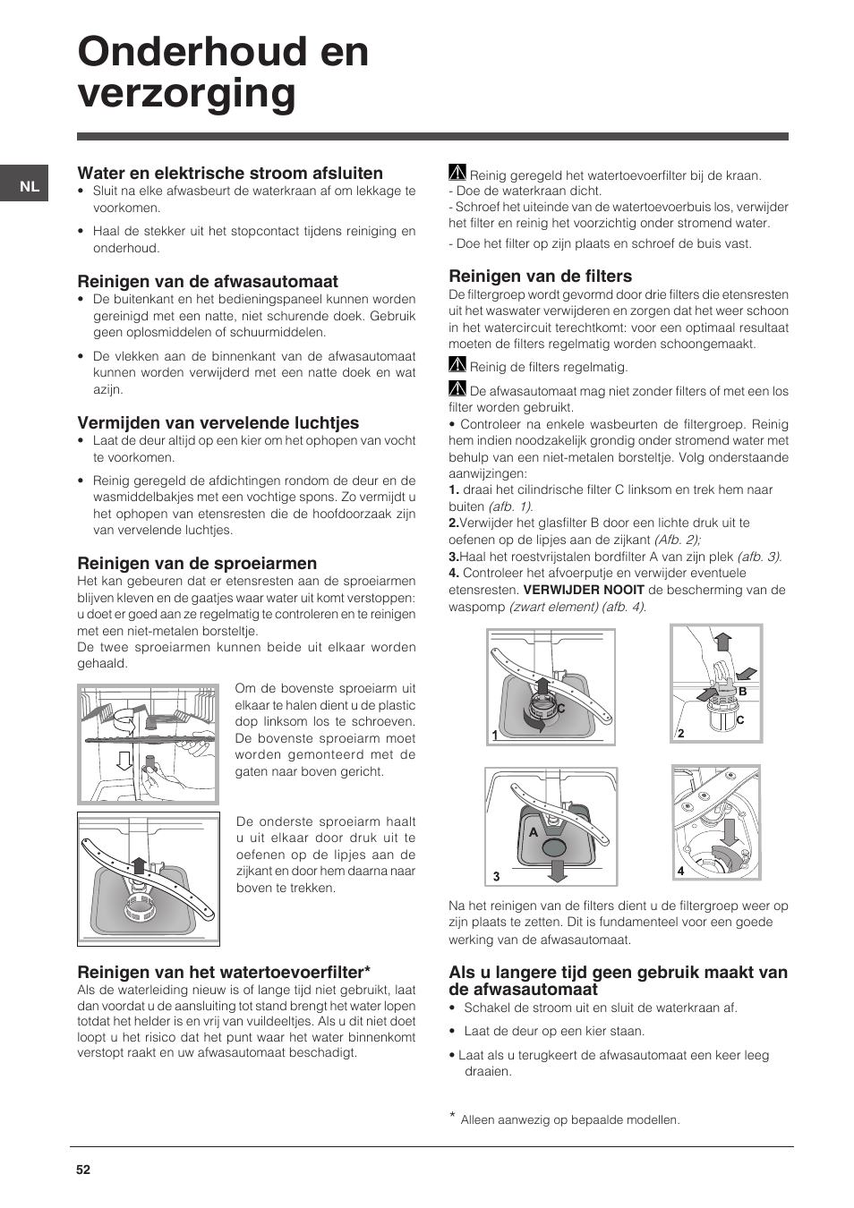 Onderhoud en verzorging | Indesit DFG-15B1-A-EU User Manual | Page 52 / 80