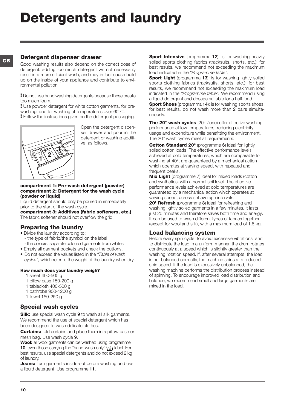 Detergents and laundry | Indesit IWE-81683-B-C-ECO-EU User Manual | Page 10 / 60