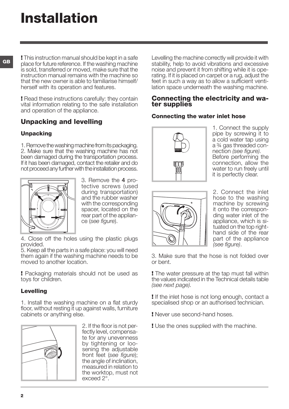 Installation | Indesit IWE-81683-B-C-ECO-EU User Manual | Page 2 / 60