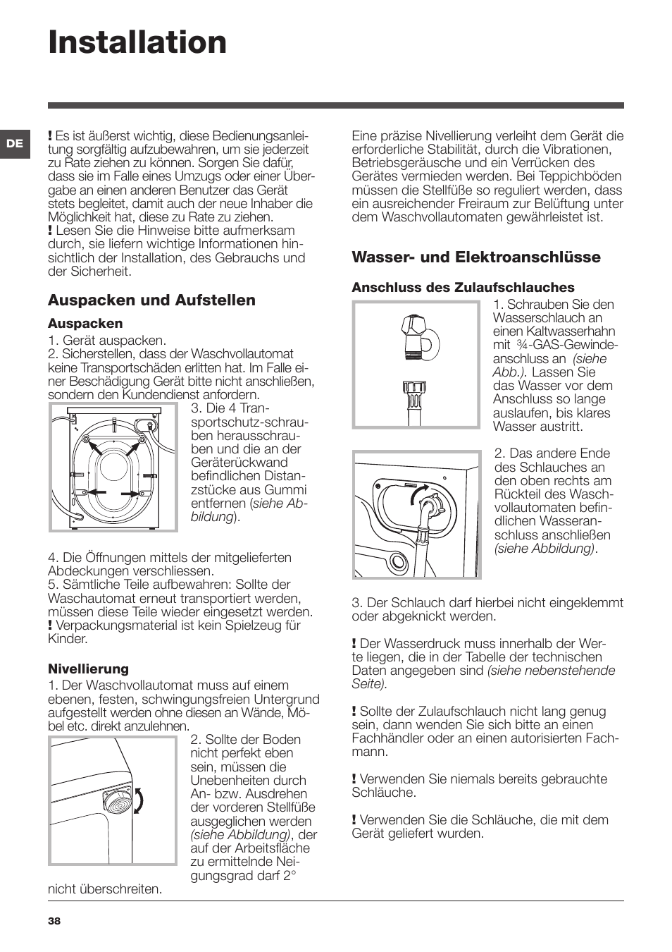 Installation | Indesit IWE-81683-B-C-ECO-EU User Manual | Page 38 / 60