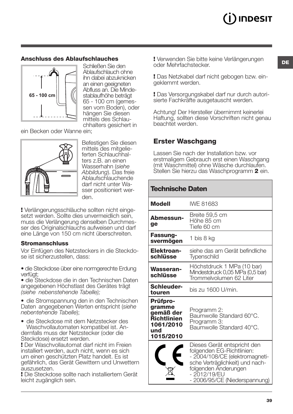 Indesit IWE-81683-B-C-ECO-EU User Manual | Page 39 / 60