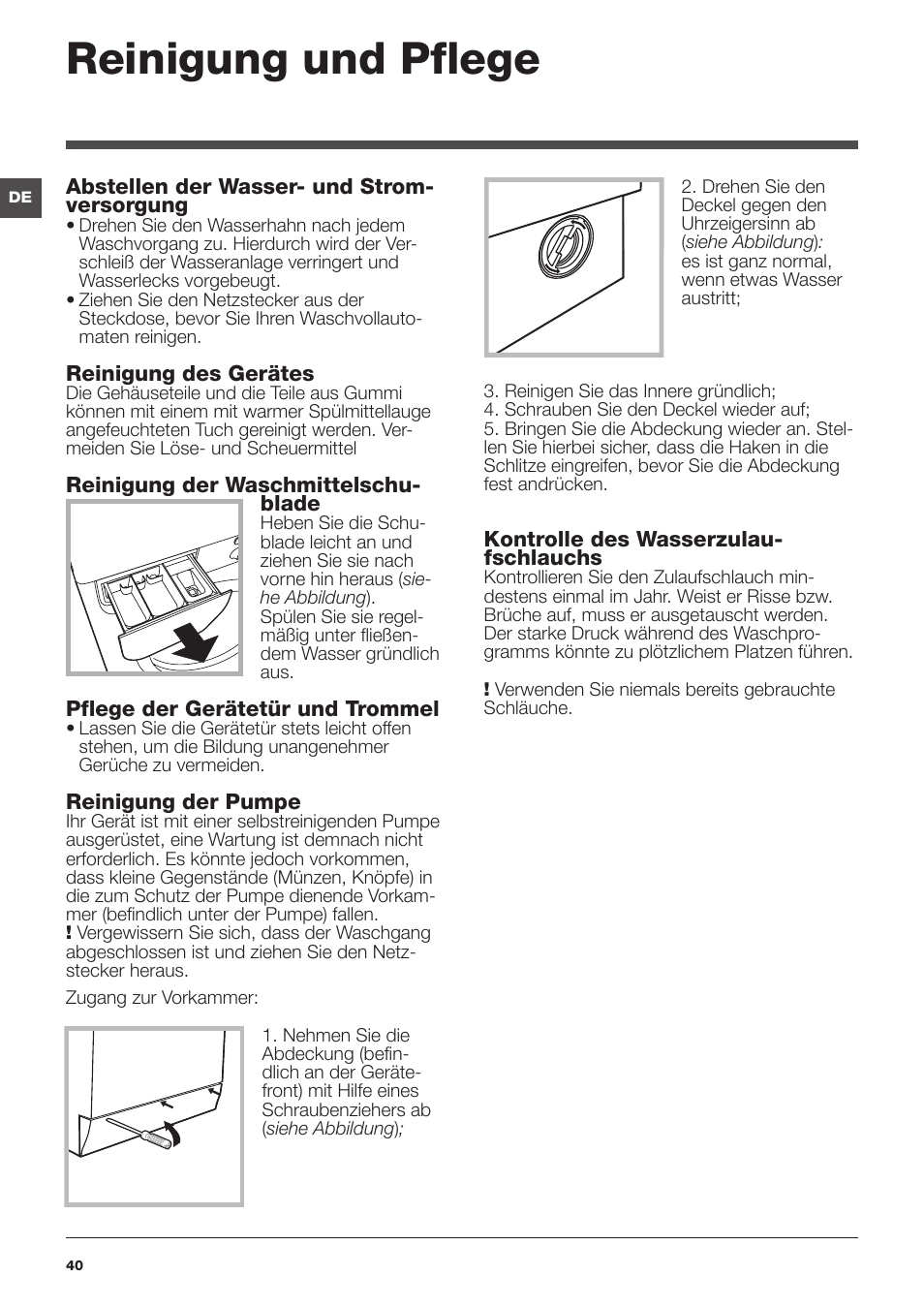 Reinigung und pflege | Indesit IWE-81683-B-C-ECO-EU User Manual | Page 40 / 60