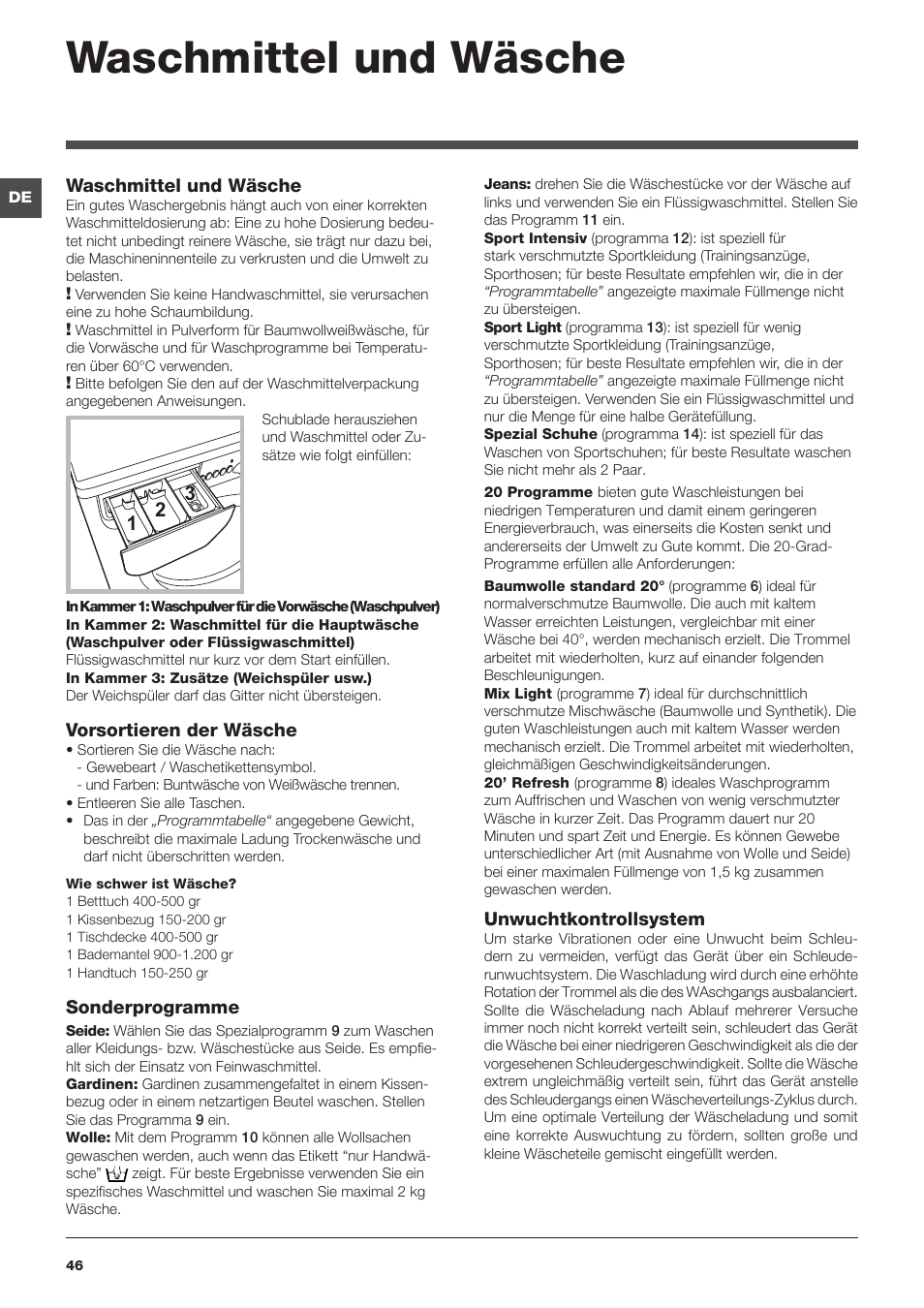 Waschmittel und wäsche | Indesit IWE-81683-B-C-ECO-EU User Manual | Page 46 / 60