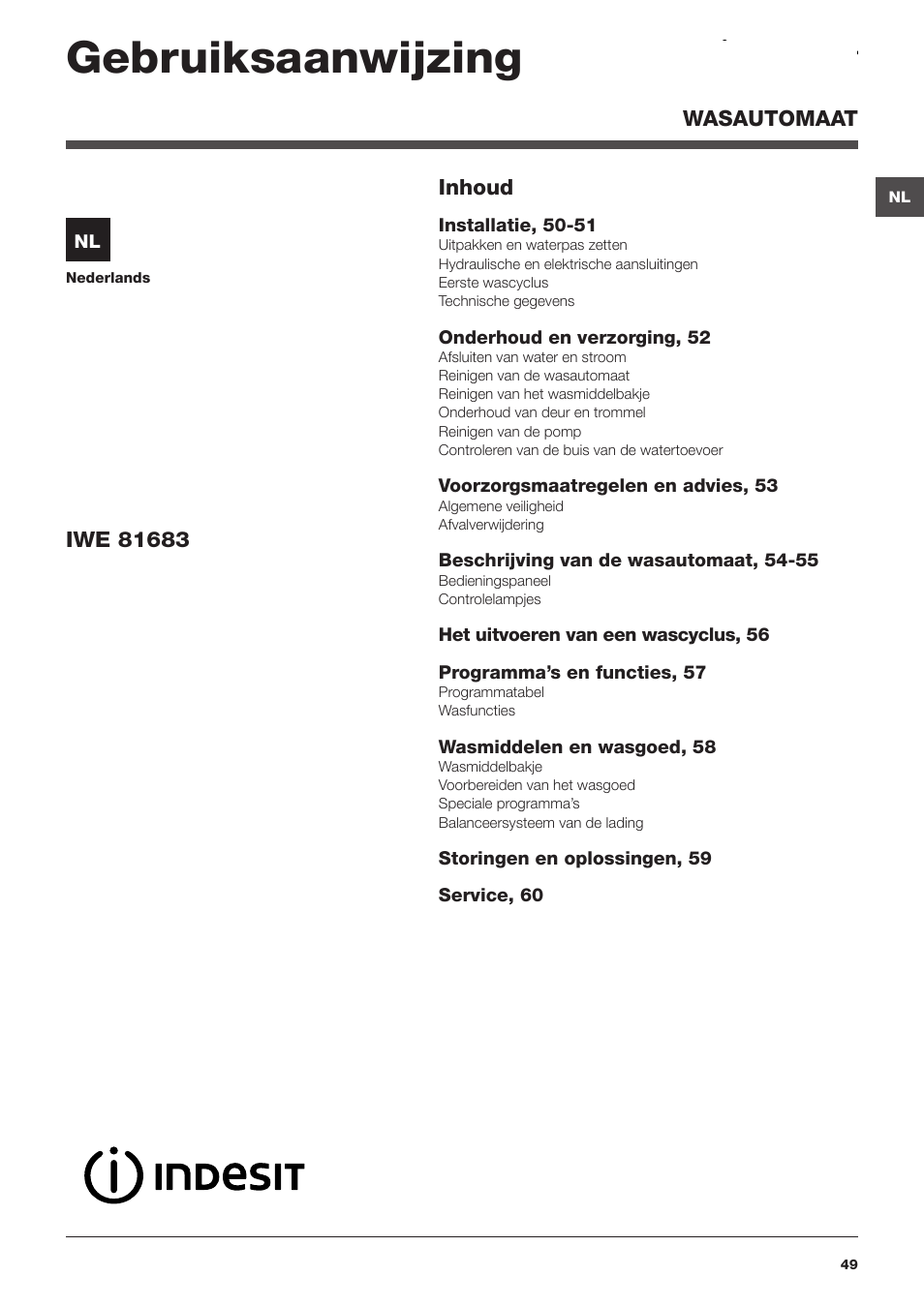 Gebruiksaanwijzing | Indesit IWE-81683-B-C-ECO-EU User Manual | Page 49 / 60