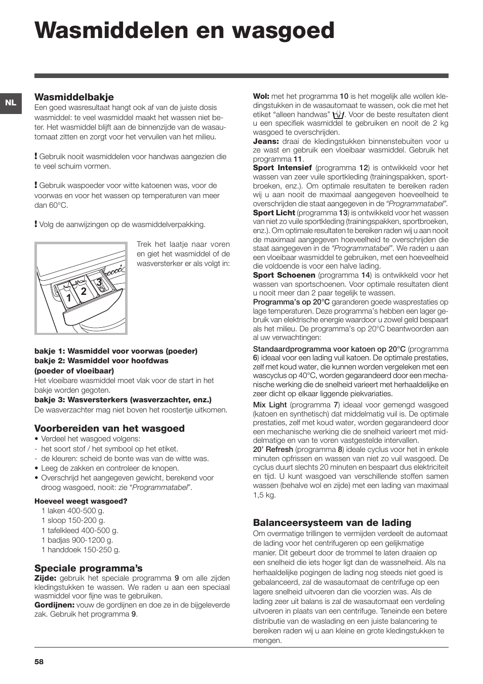 Wasmiddelen en wasgoed | Indesit IWE-81683-B-C-ECO-EU User Manual | Page 58 / 60