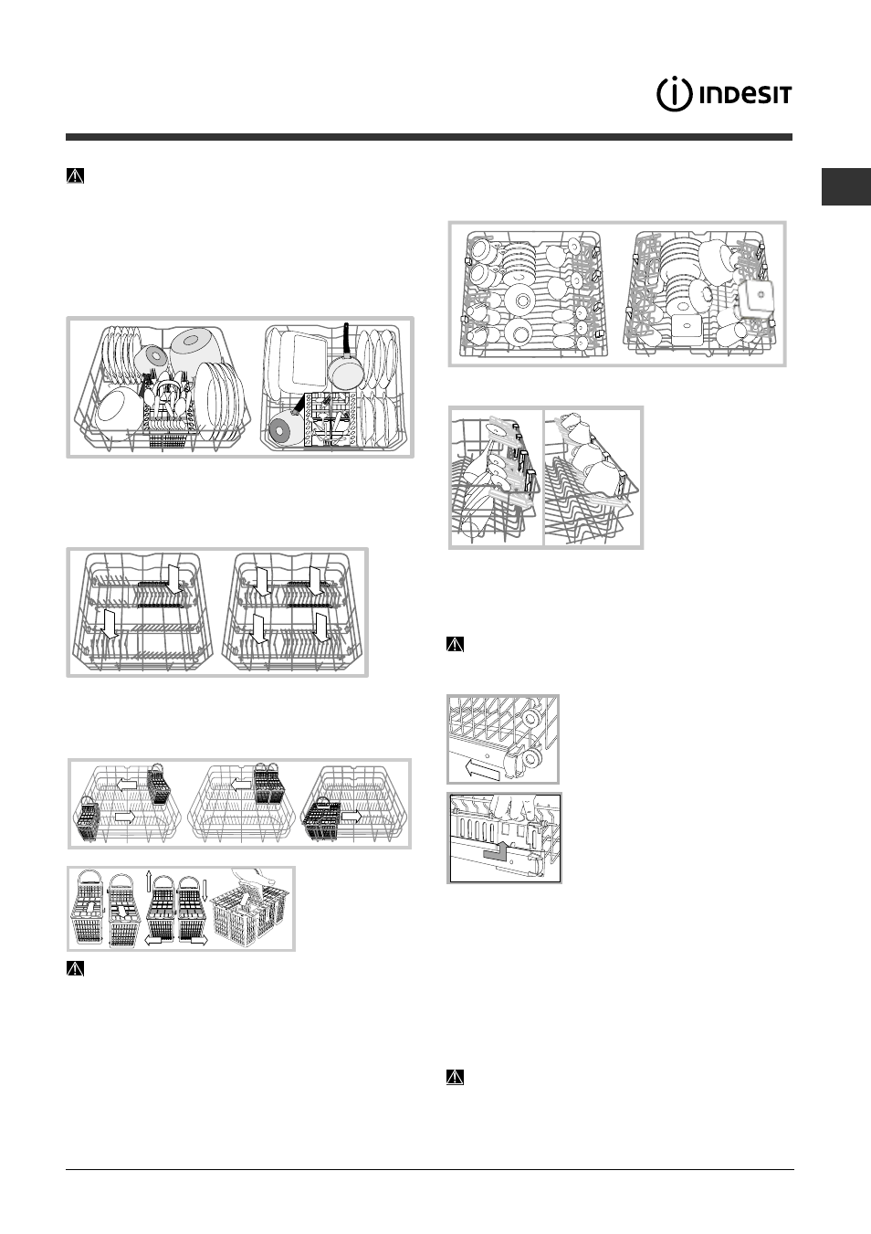 Caricare i cestelli, Cesto inferiore e cestino posate, Cesto superiore | Indesit DFP-2731M-NX-EU User Manual | Page 5 / 84