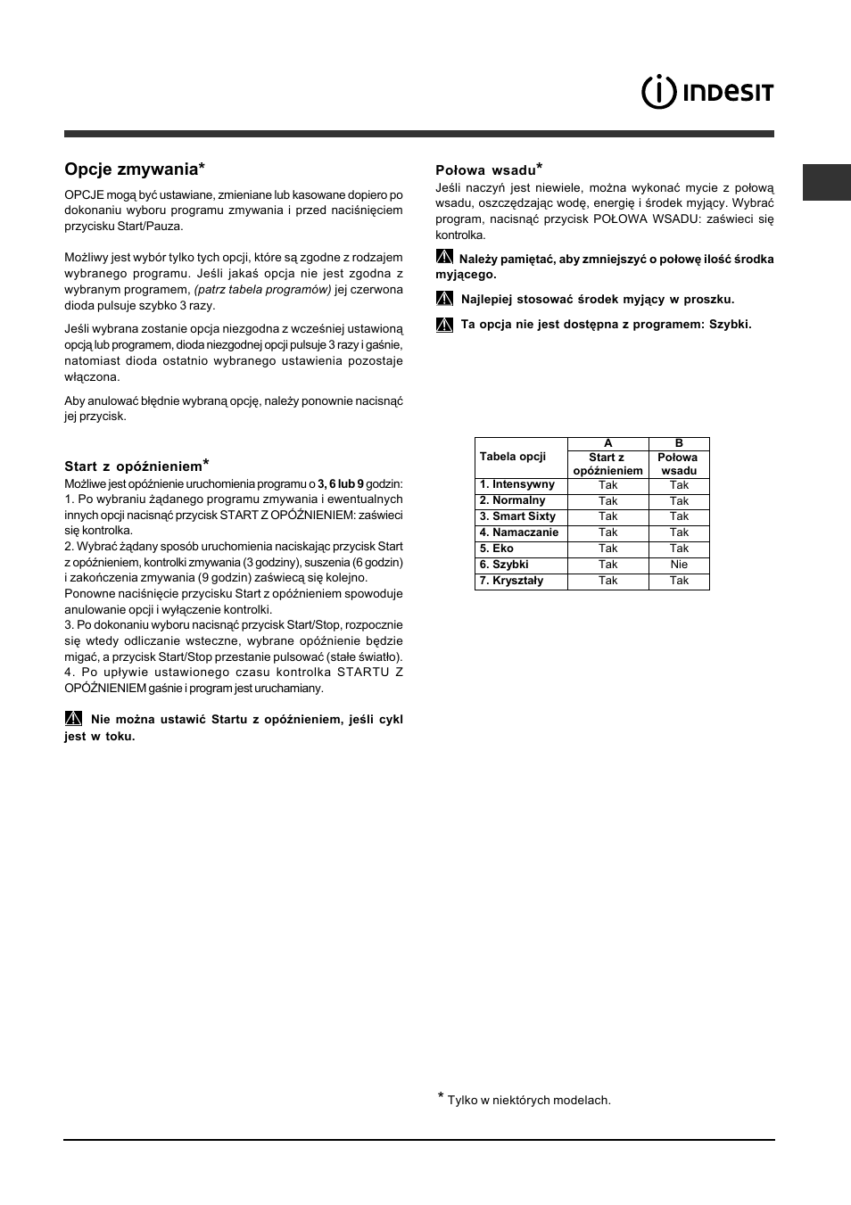 Opcje zmywania | Indesit DFP-2731M-NX-EU User Manual | Page 79 / 84