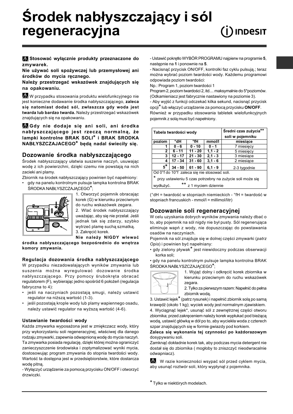 Środek nabłyszczający i sól regeneracyjna, Dozowanie środka nabłyszczającego, Dozowanie soli regeneracyjnej | Indesit DFP-2731M-NX-EU User Manual | Page 81 / 84