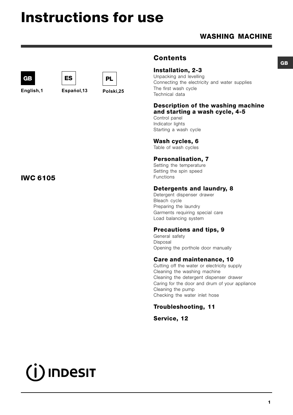 Indesit IWC-6105-(EU) User Manual | 36 pages