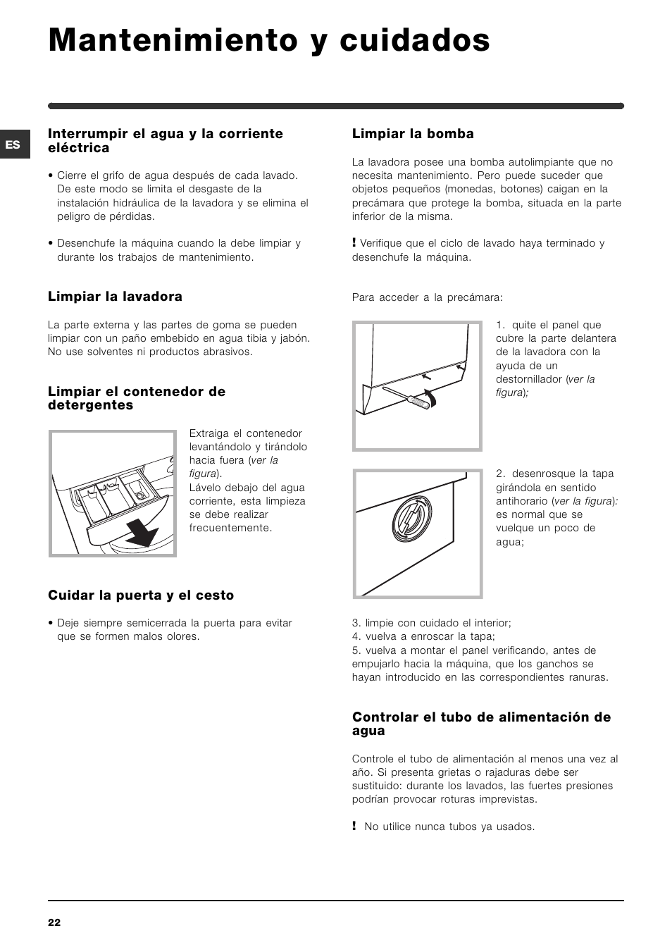 Mantenimiento y cuidados | Indesit IWC-6105-(EU) User Manual | Page 22 / 36