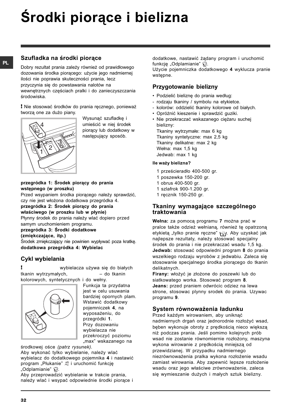 Rodki pior¹ce i bielizna | Indesit IWC-6105-(EU) User Manual | Page 32 / 36