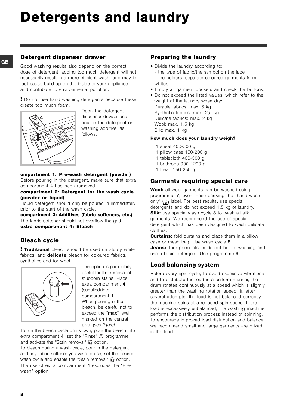 Detergents and laundry | Indesit IWC-6105-(EU) User Manual | Page 8 / 36