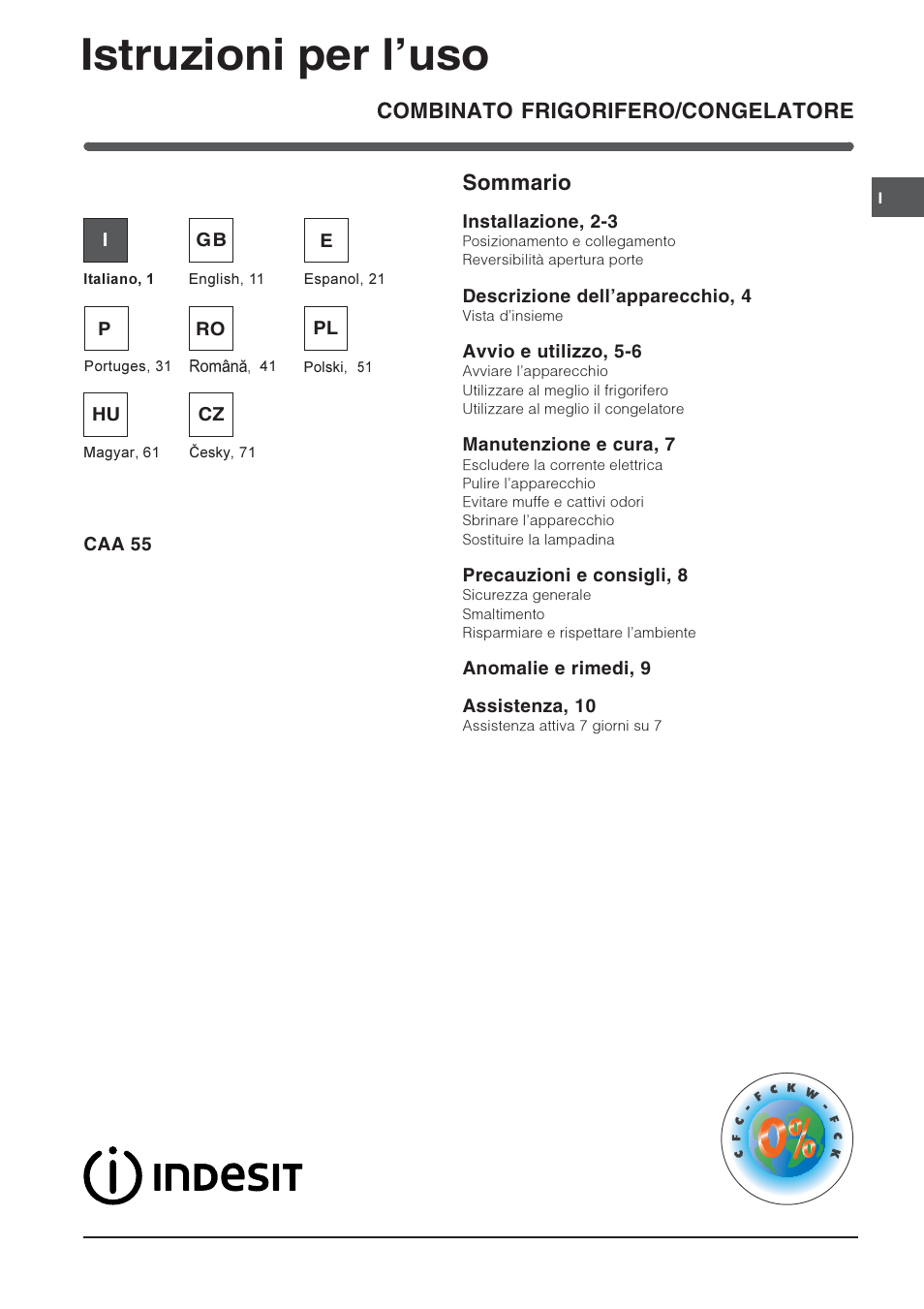 Indesit CAA 55 User Manual | 80 pages