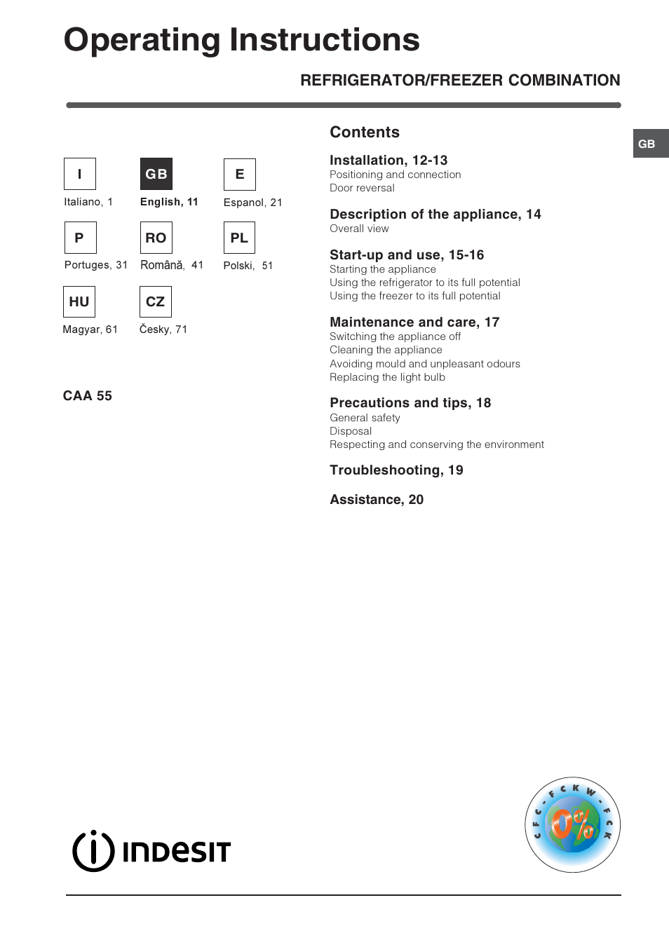 Indesit CAA 55 User Manual | Page 11 / 80