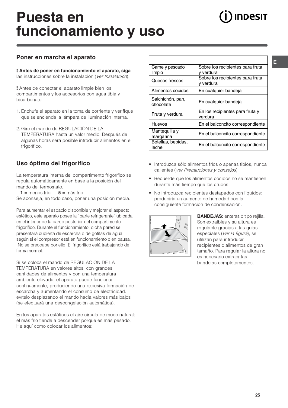 Puesta en funcionamiento y uso | Indesit CAA 55 User Manual | Page 25 / 80