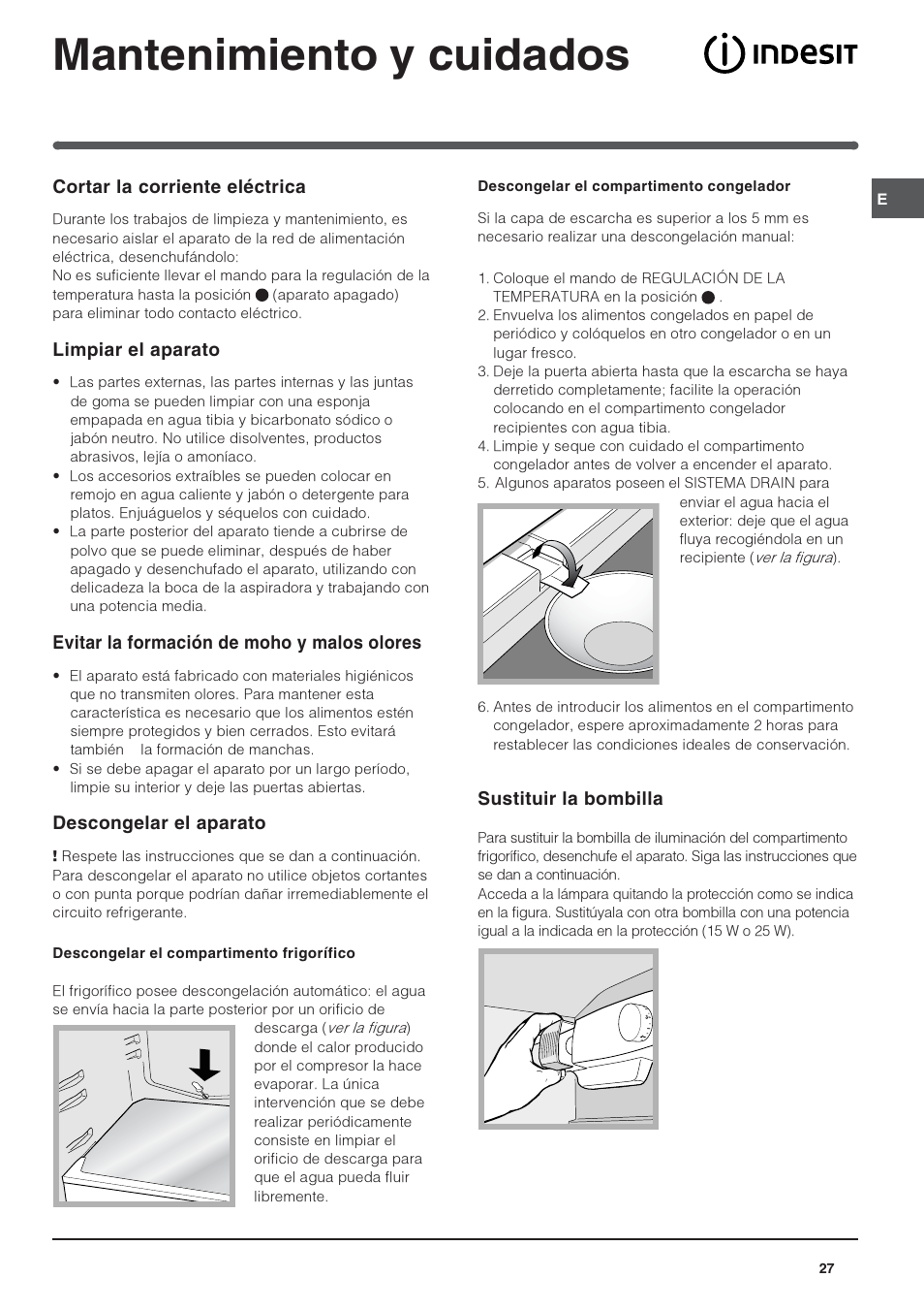 Mantenimiento y cuidados | Indesit CAA 55 User Manual | Page 27 / 80