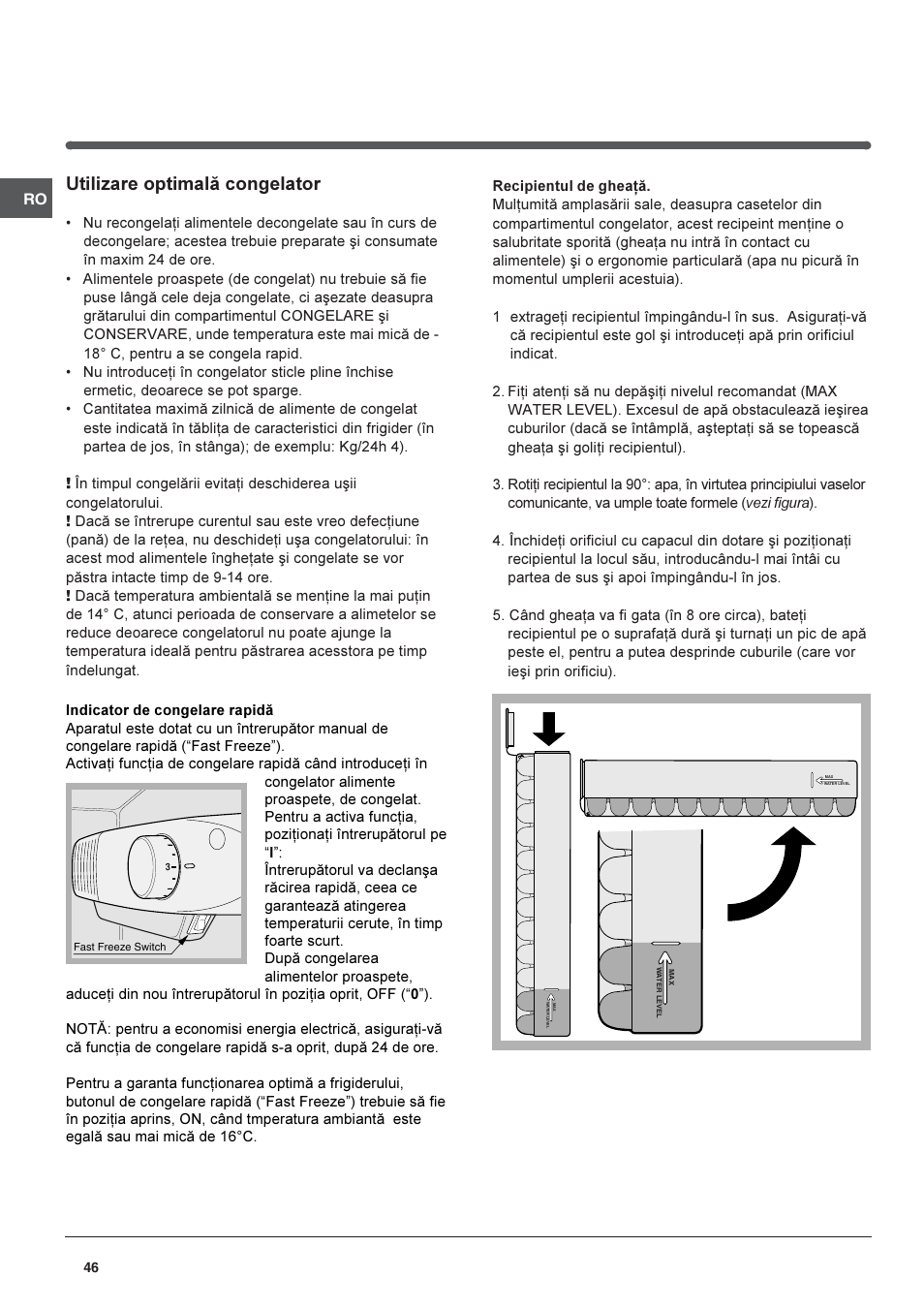 Utilizare optimalã congelator | Indesit CAA 55 User Manual | Page 46 / 80