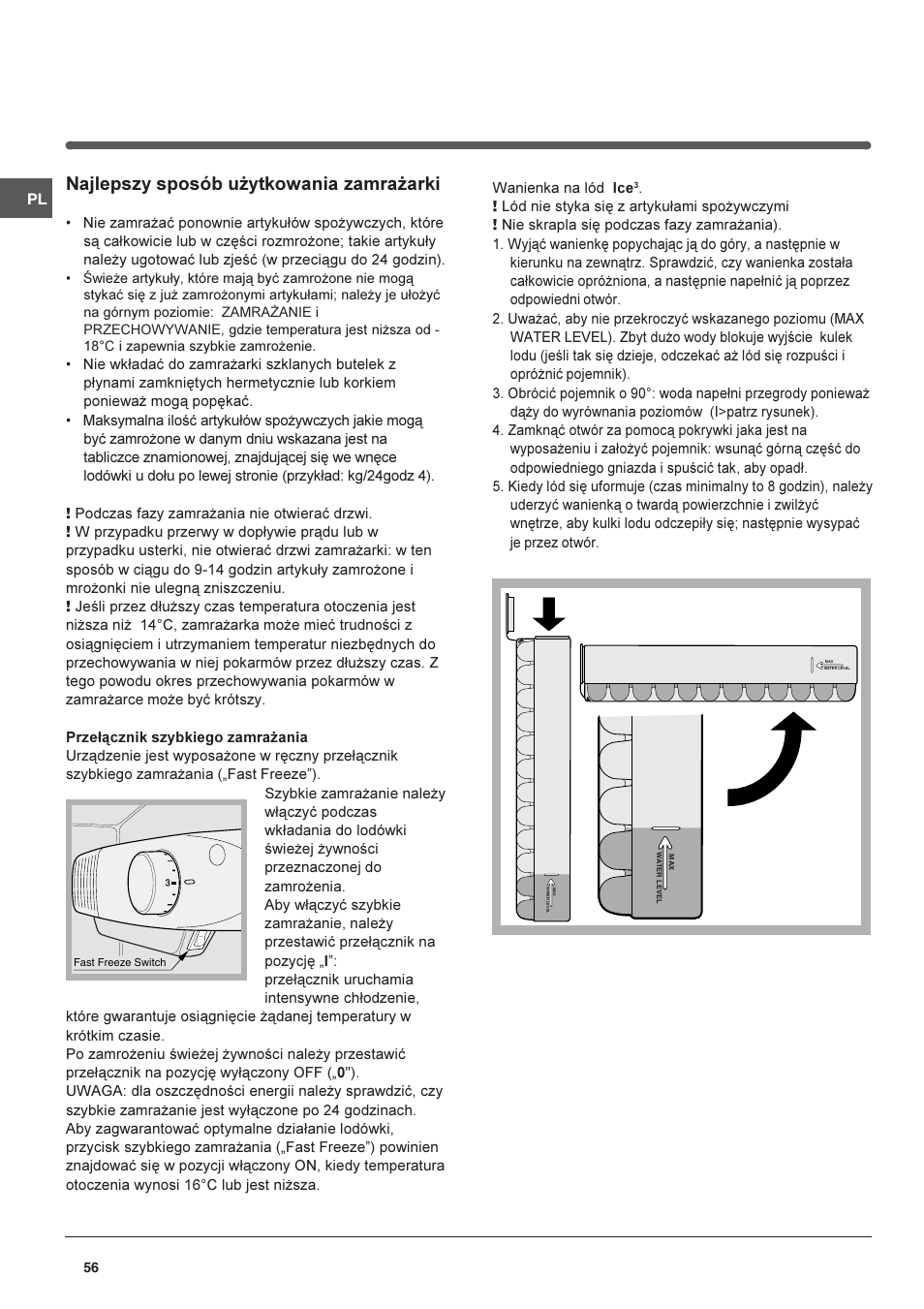 Najlepszy sposób u¿ytkowania zamra¿arki | Indesit CAA 55 User Manual | Page 56 / 80