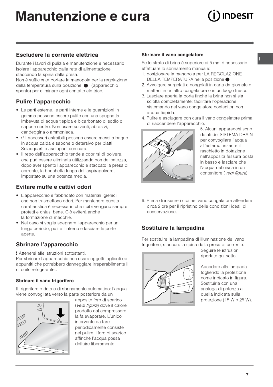 Manutenzione e cura | Indesit CAA 55 User Manual | Page 7 / 80