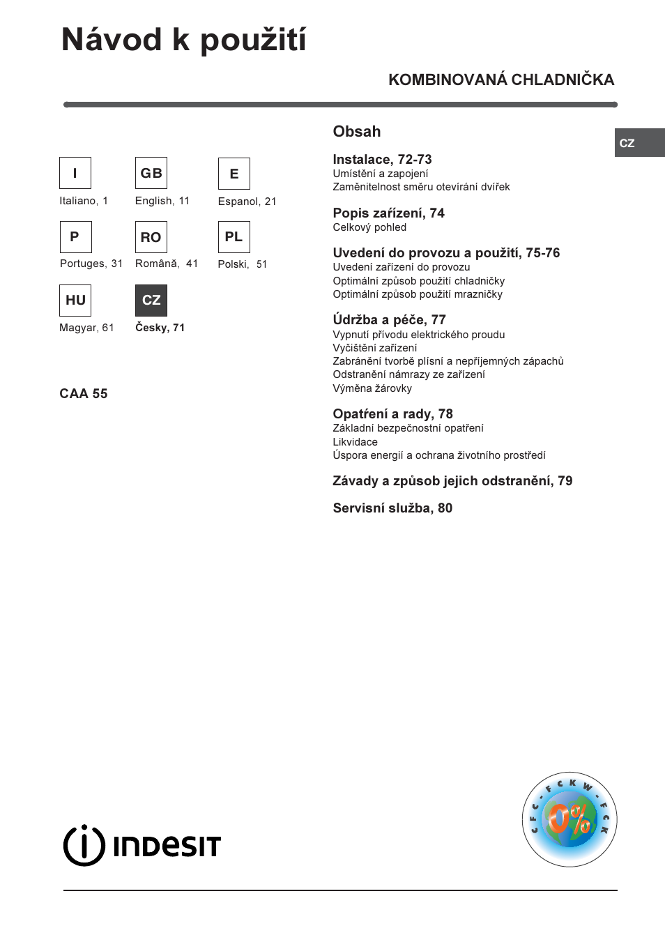 Indesit CAA 55 User Manual | Page 71 / 80